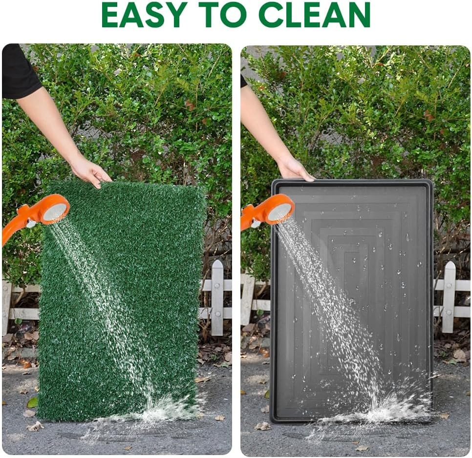 Melpet Large Dog Toilet with Artificial Grass, Portable Indoor Outdoor Pet Potty Training with 2 Grass Pads 2 Trays, 76X51Cm image number 2