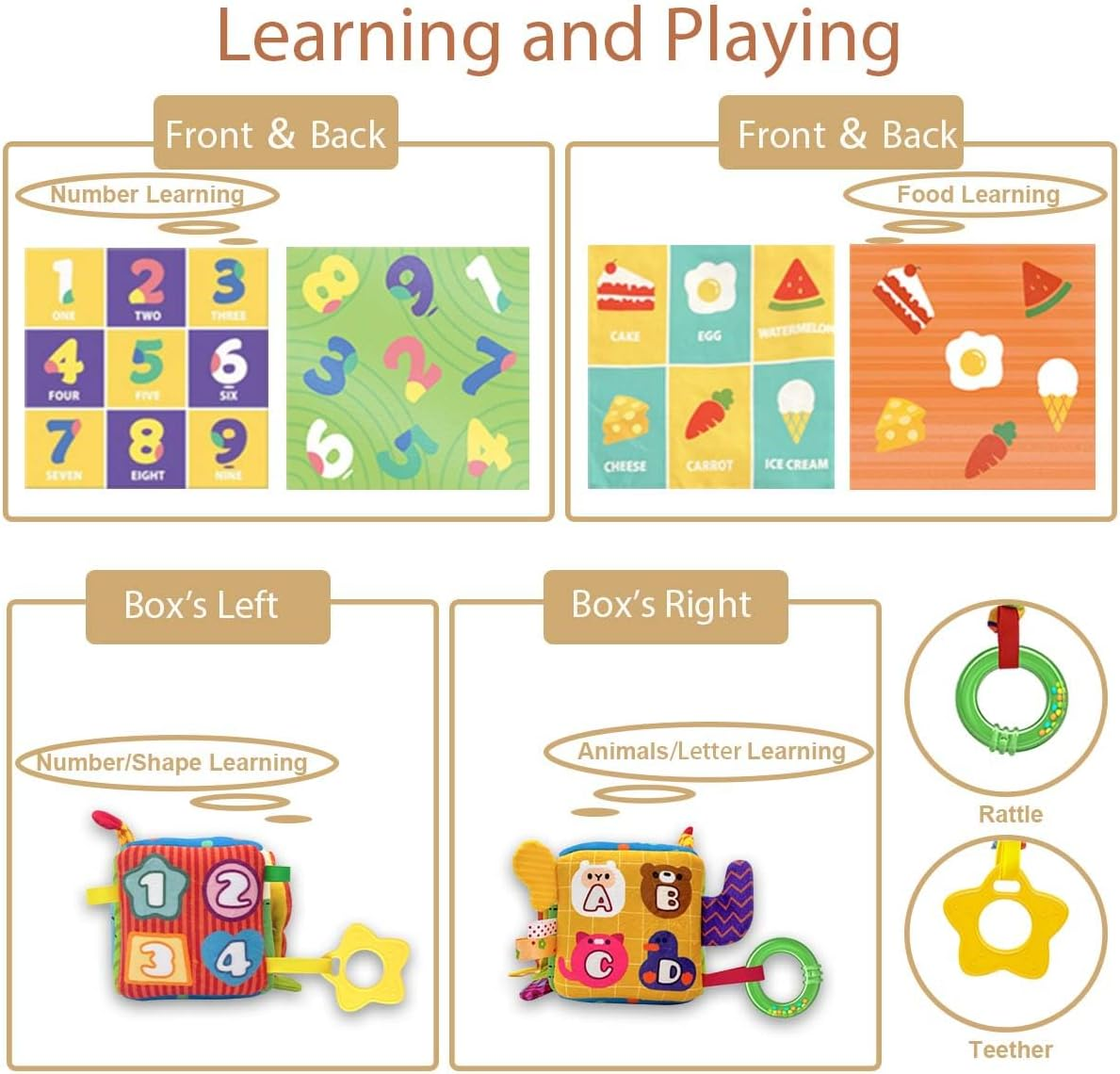 Baby Tissue Box, Infant Montessori Sensory Toy with Soft Crinkle Papers ＆ Silk Scarves, Textured Tissues Box with Mirror Toddlers Early Educational Learning Travel Toys for 6+ Months image number 3