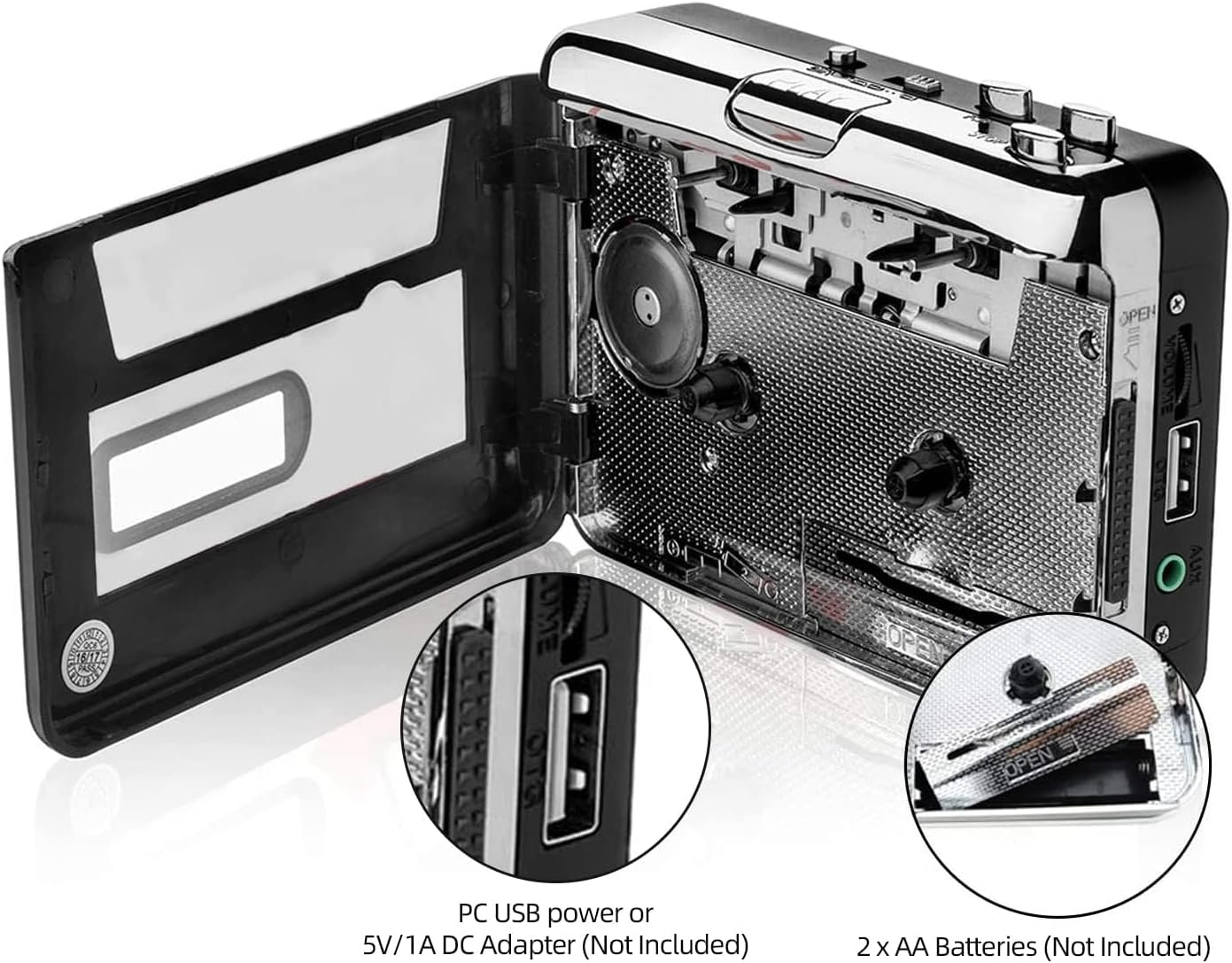 Reshow Portable Cassette Player, Best Overall Standalone USB Cassette to MP3 Converter, Audio Music Cassette Tape to Digital Converter Player (White) image number 1