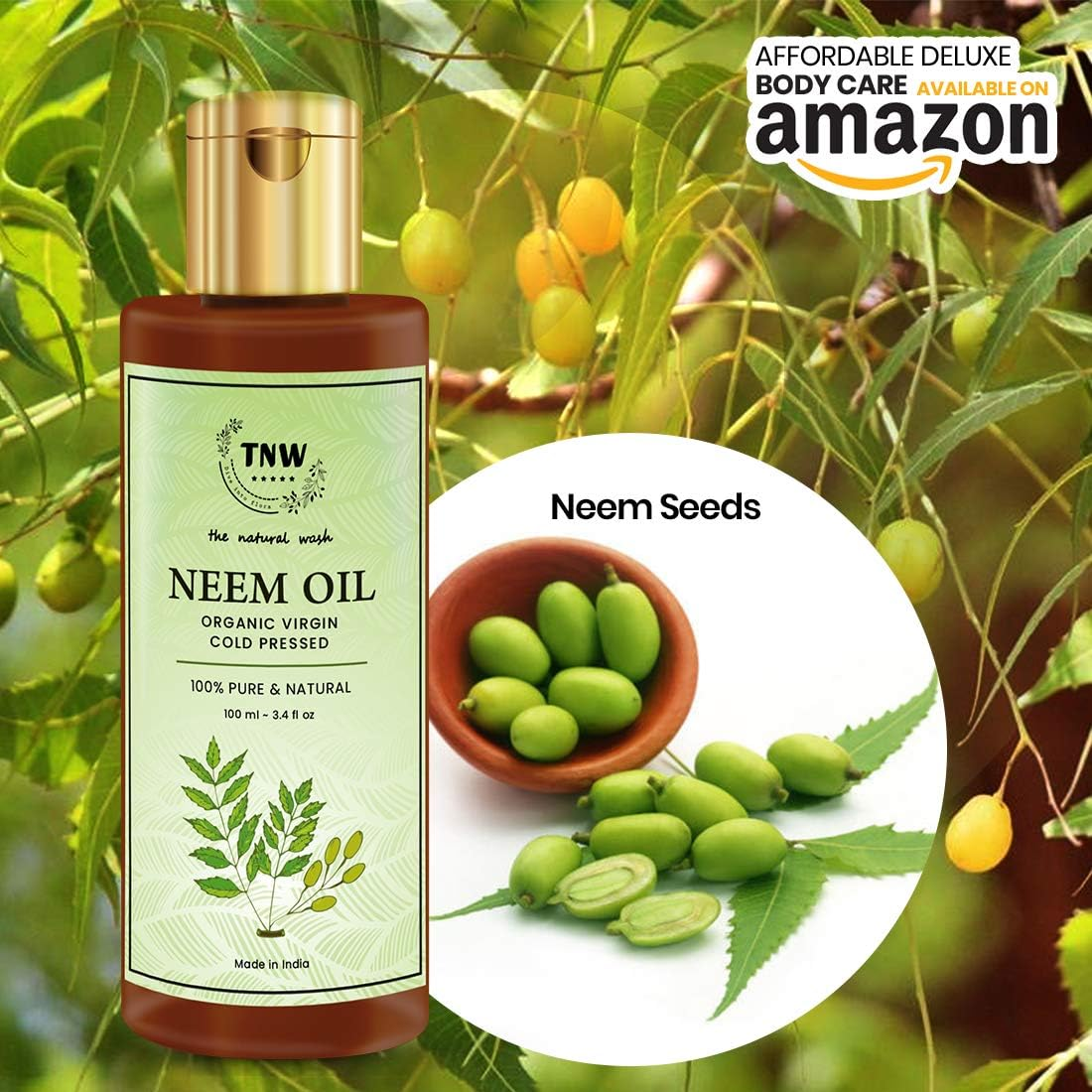 TNW-THE NATURAL WASH Pure Cold Pressed Neem Oil for Skin and Hair Pack of 2 Each - 100 Ml image number 3