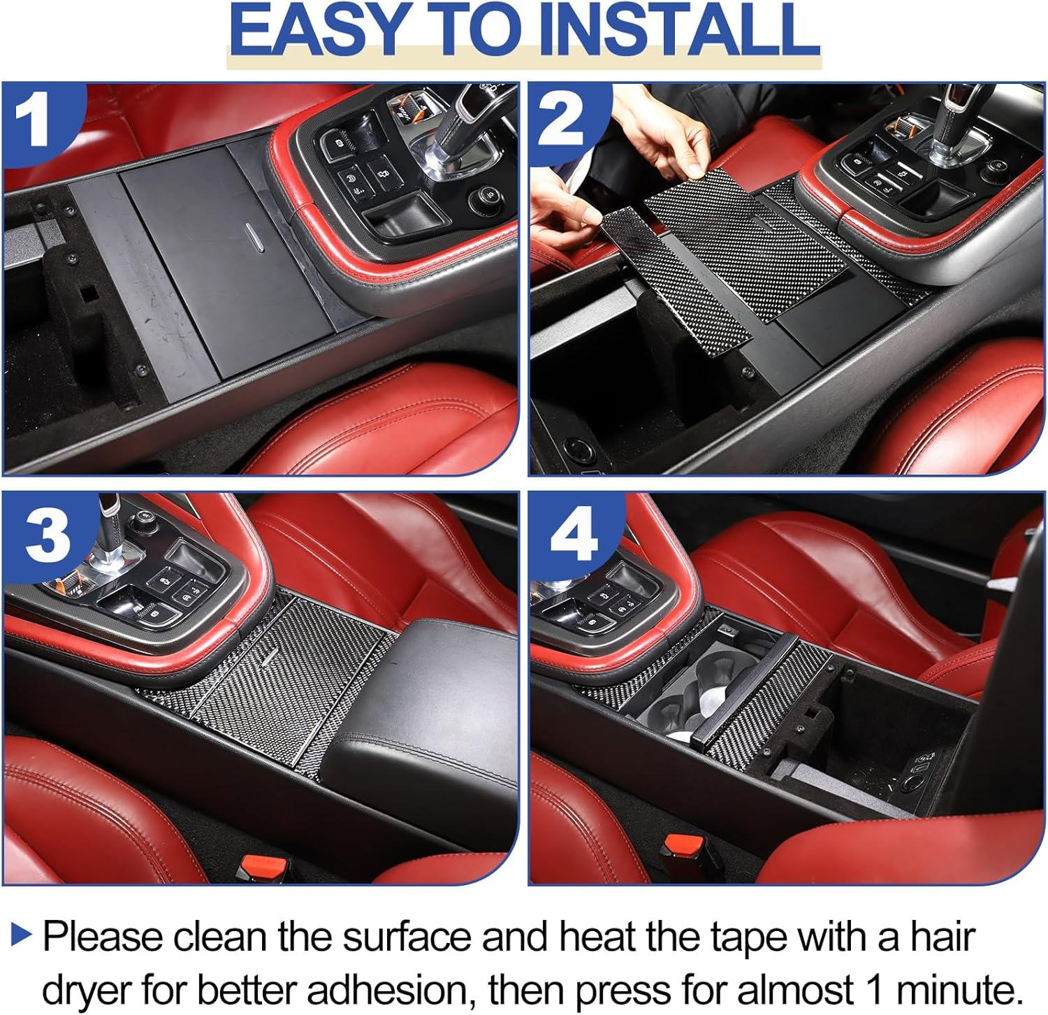 Daeiclru Real Carbon Fiber Car Central Control Storage Box Panel Sticker Compatible with Jaguar F-Type 2013-2022, Interior Center Console Panel Decorative Trim Accessories, 3PCS (Black) image number 6