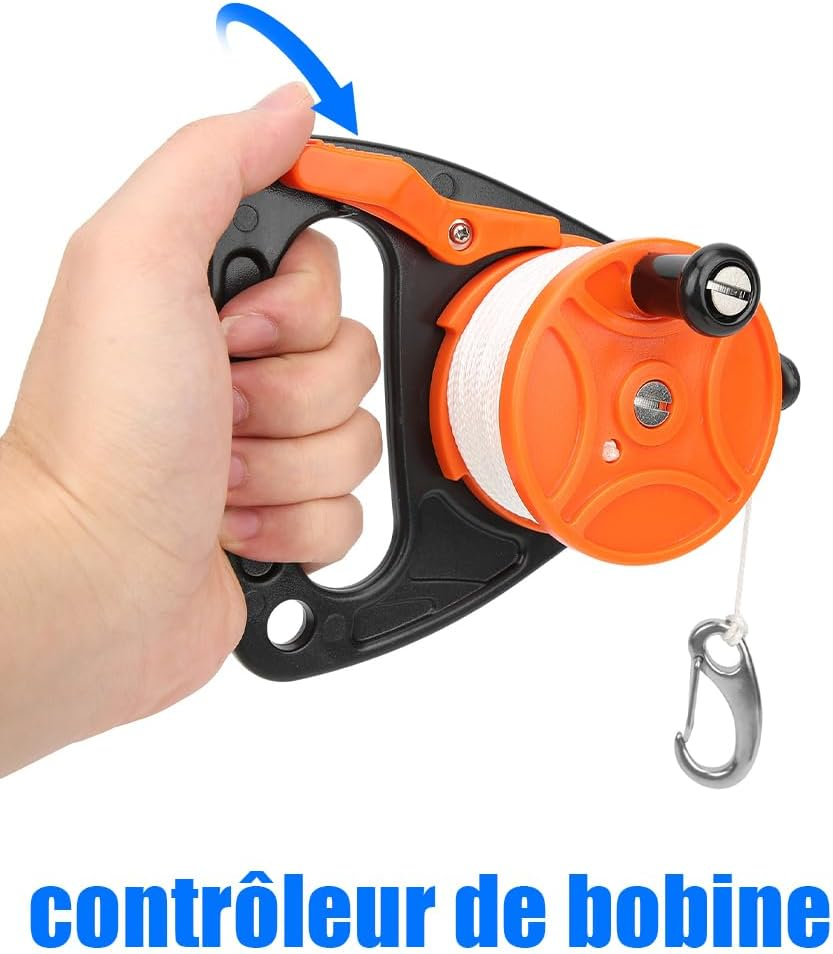 Lwuey Scuba Dive Reel, 150Ft Dives Reel with Thumb Stopper Finger Spool Float White Line Spearfishing Spool Diving Equipment Underwater Safety Handle Stop Switch Wreck Snorkeling Canoe Drift Kayak