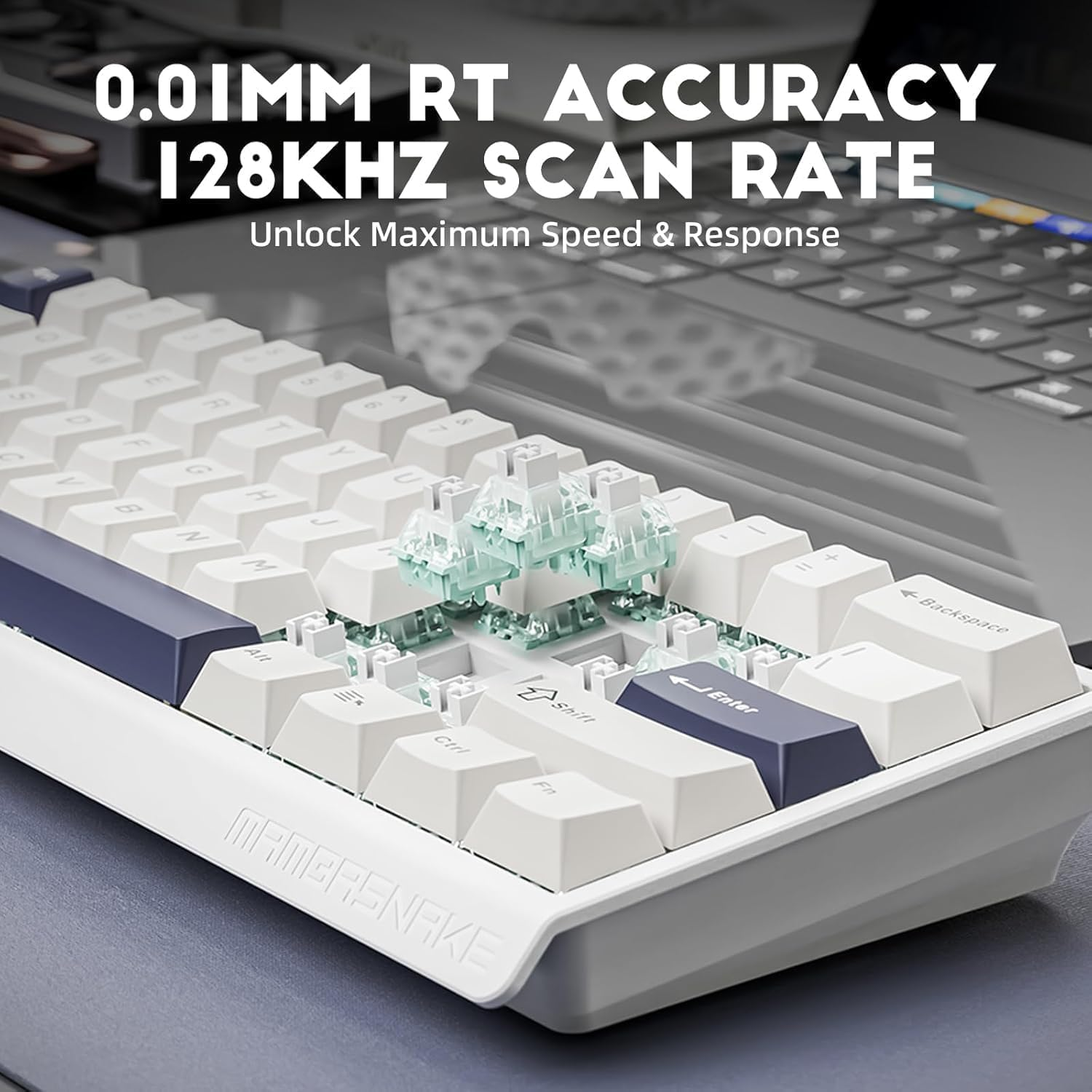 MAMBASNAKE X60 HE 60% Bt/2.4G/Wired Tri-Mode Gaming Keyboard Adjustable Actuation,Rapid Trigger Magnetic Switch Mechanical Keyboard,Rgb Backlit,8Khz Polling Rate with Coiled Cable for Pc/Mac-Moonlight image number 4