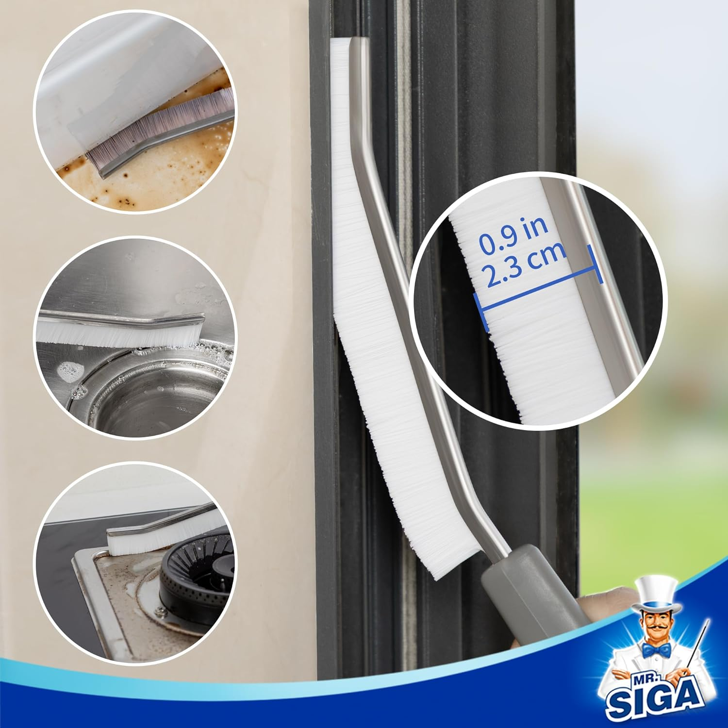 MR.SIGA Crevice Cleaning Brush with Handle, Gap Cleaning Brushes for Household Use, Stiff Bristle Brush for Cleaning Grout, Joints in Kitchen, Bathroom, Shower, 2 Pack image number 4