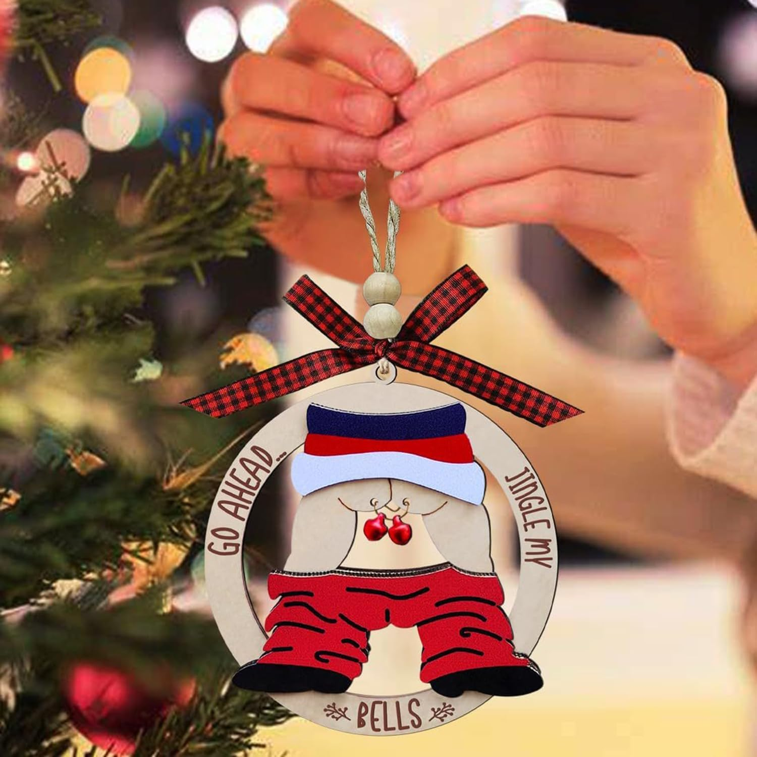Jingle Bell Christmas Tree Ornaments, Wooden, Unique Stocking Stuffer Gift and Christmas Decorations for Trick,Laughting (1) image number 1