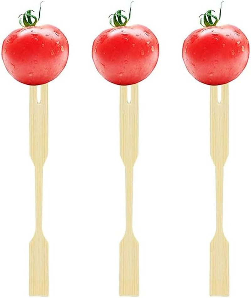 AIMALL 1000X Bamboo Catering Forks Pickings Sticks Cocktail Finger Food BBQ - 3.5 Inch Disposable Tongs for Appetizers, Finger Foods, BBQ & Parties image number 2