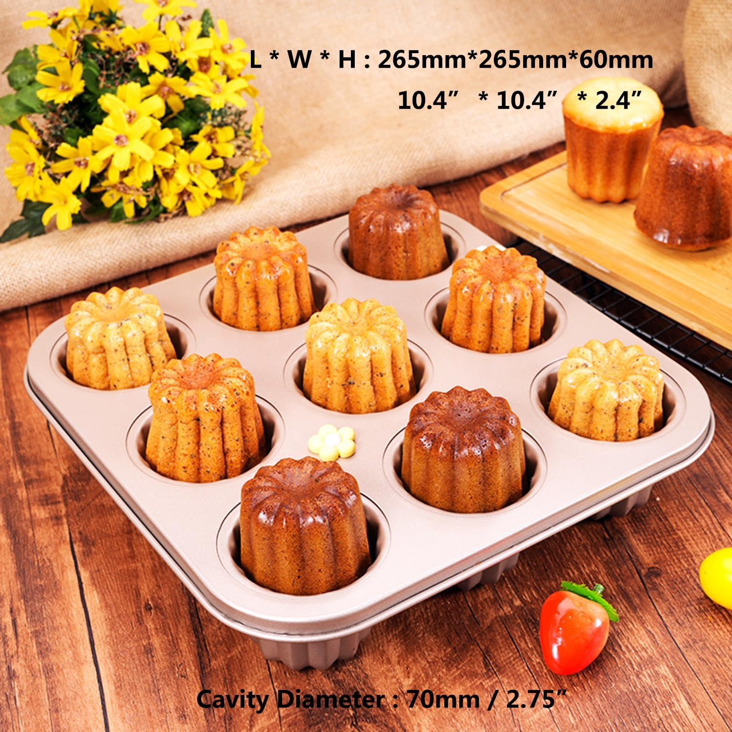 Cannele Baking Mould Carbon Steel Non-Stick Canneles Pan Golden image number 4