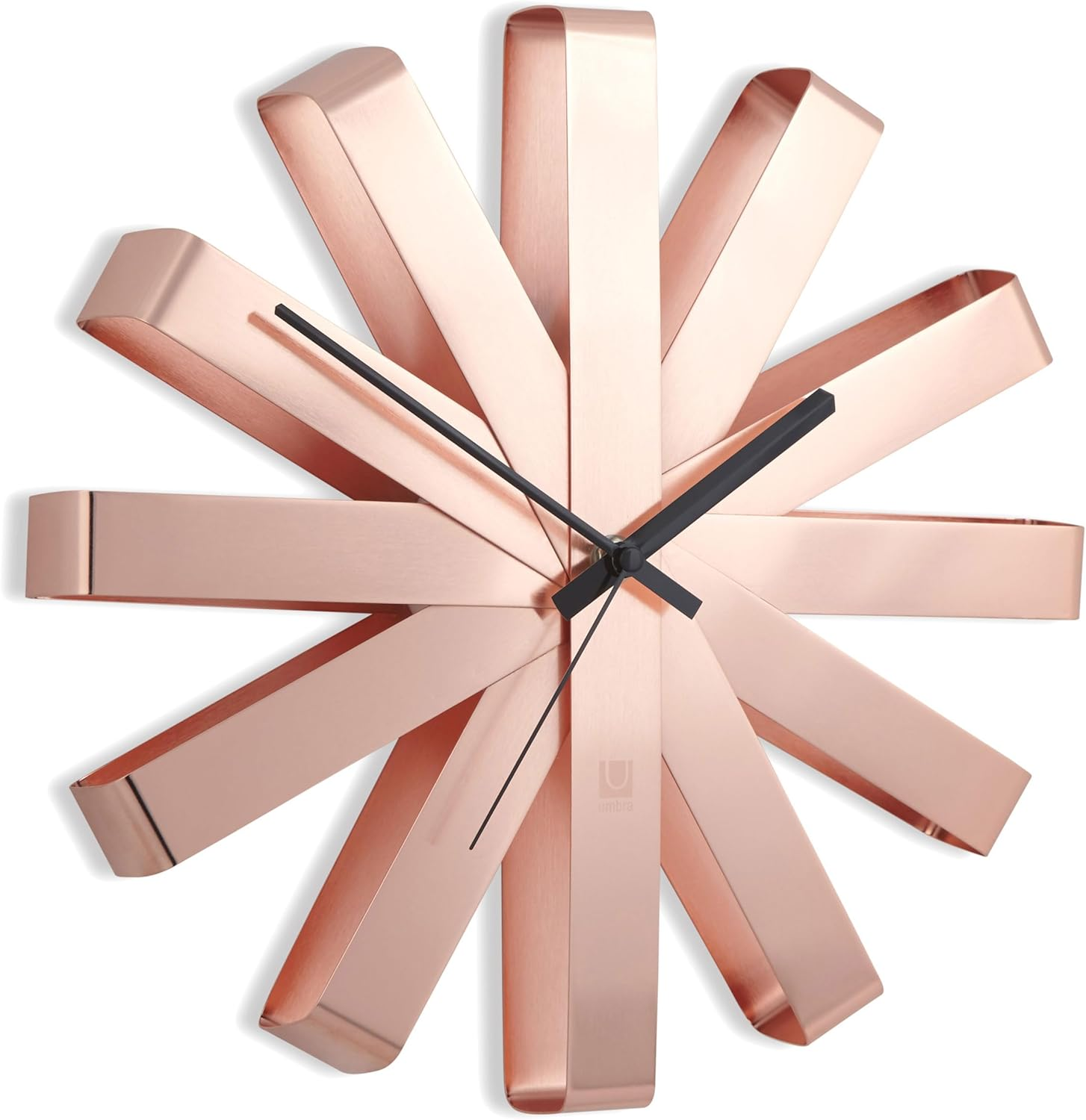 Umbra 118070-590 Stainless Steel Ribbon Modern 12-Inch, Battery Operated Quartz Movement, Silent Non Ticking Wall Clock Decor, 12" Diameter X 2.25&rdquo; Width X 12" Height