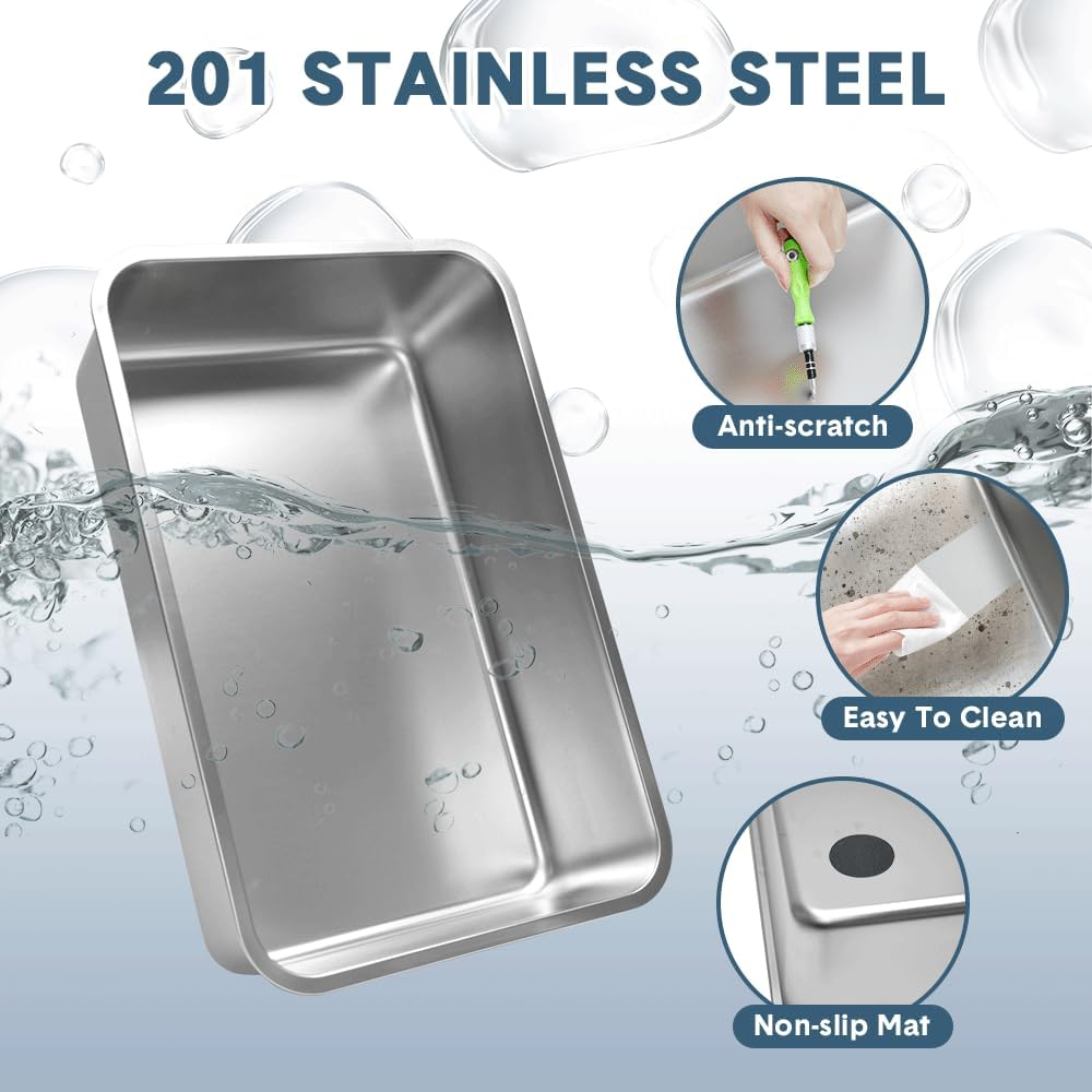 20L Cat Litter Box Large Stainless Steel Litter Box, Anti-Leak Enclosed Cat Litter Box Detachable Kitty Litter Tray with ABS Lid High Sides Scoop and Ramp Easy Cleaning Light Grey image number 2