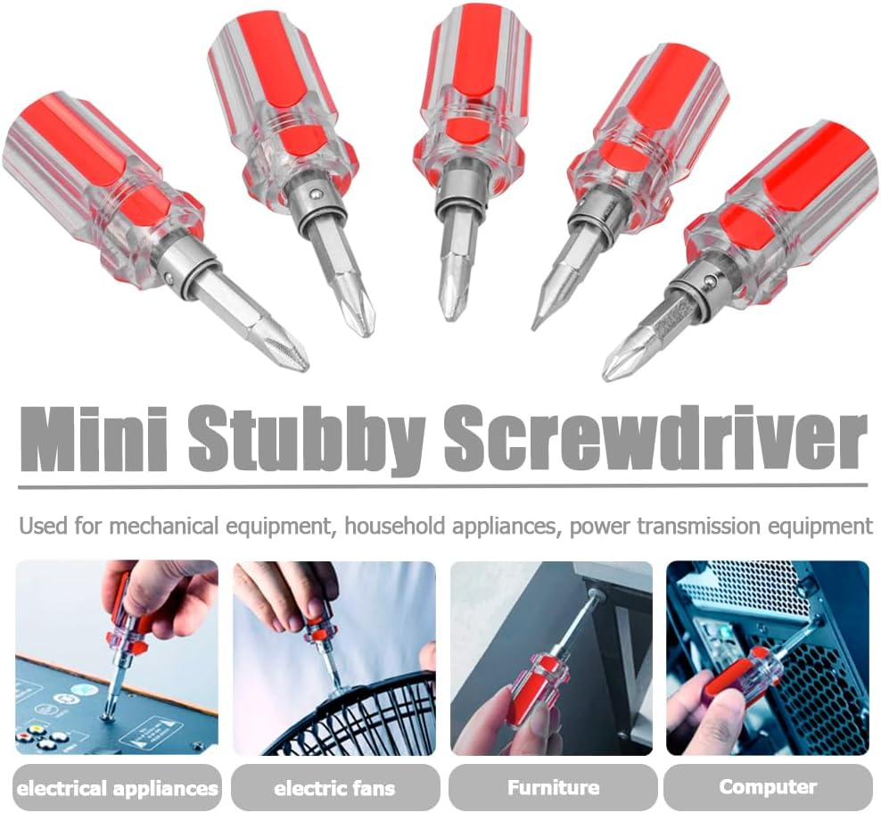 Bestgle 5 Pcs Stubby Screwdriver Set, Phillips and Flat Head Screwdriver Portable 2-In-1 Screwdriver Set Sewing Machine Ultra Short Screwdriver Tool image number 3