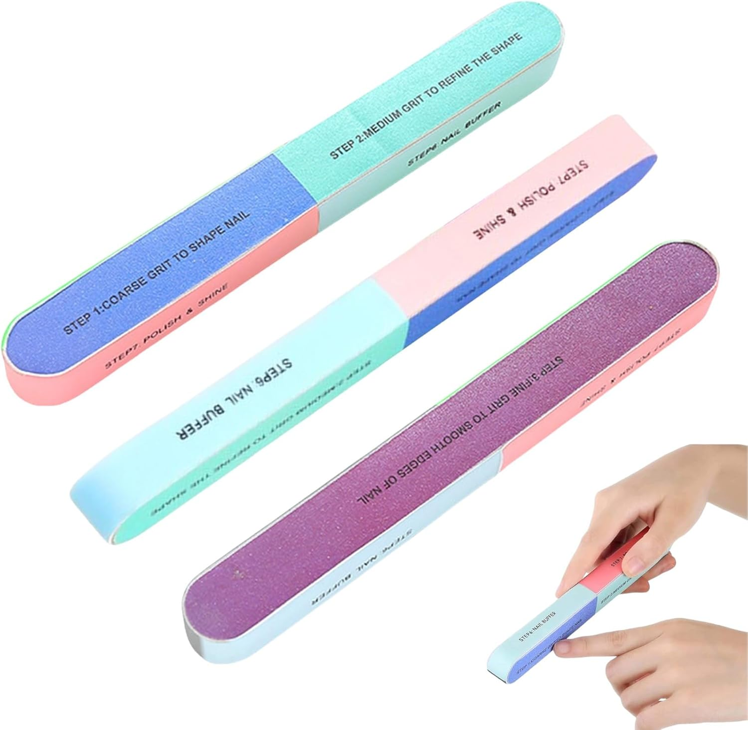 3Pcs Generic Nail Files and Buffers Block | 7 Way Nail File and Buffer Limas Para U?As | Nail Filer for Nails Emery Boards for Natural Nails | Fingernail File Block Nail Shaper for Natural Nails image number 2
