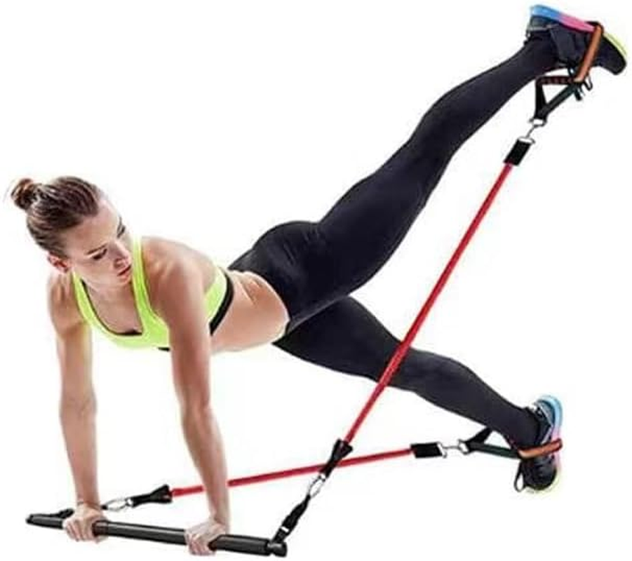 Multi Functional Pilates Bar Kit with Resistance Bands, Ankle Bands for Leg Butt Training, Adjustable 3 Section for Full Body Workouts, Pilates Workout Equipment for Legs, Hip, Waist, Arm image number 2