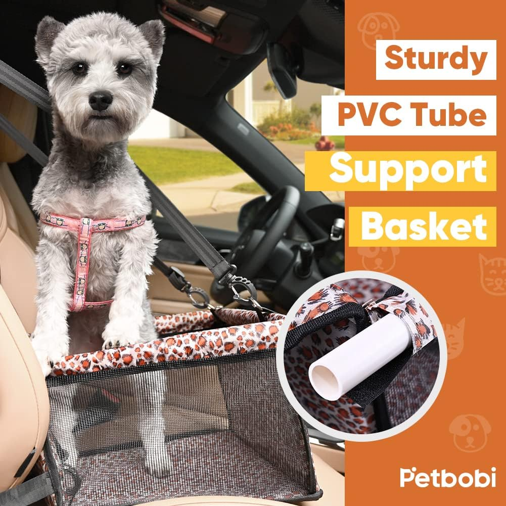 Petbobi Small Dog Car Seat, Dog Car Booster Seat for Small Medium Dogs 5-15 Lbs, Foldable Front Seat Safety with Sturdy PVC Tube Frame, Breathable Mesh, Leopard Print - Black Foot Print image number 3