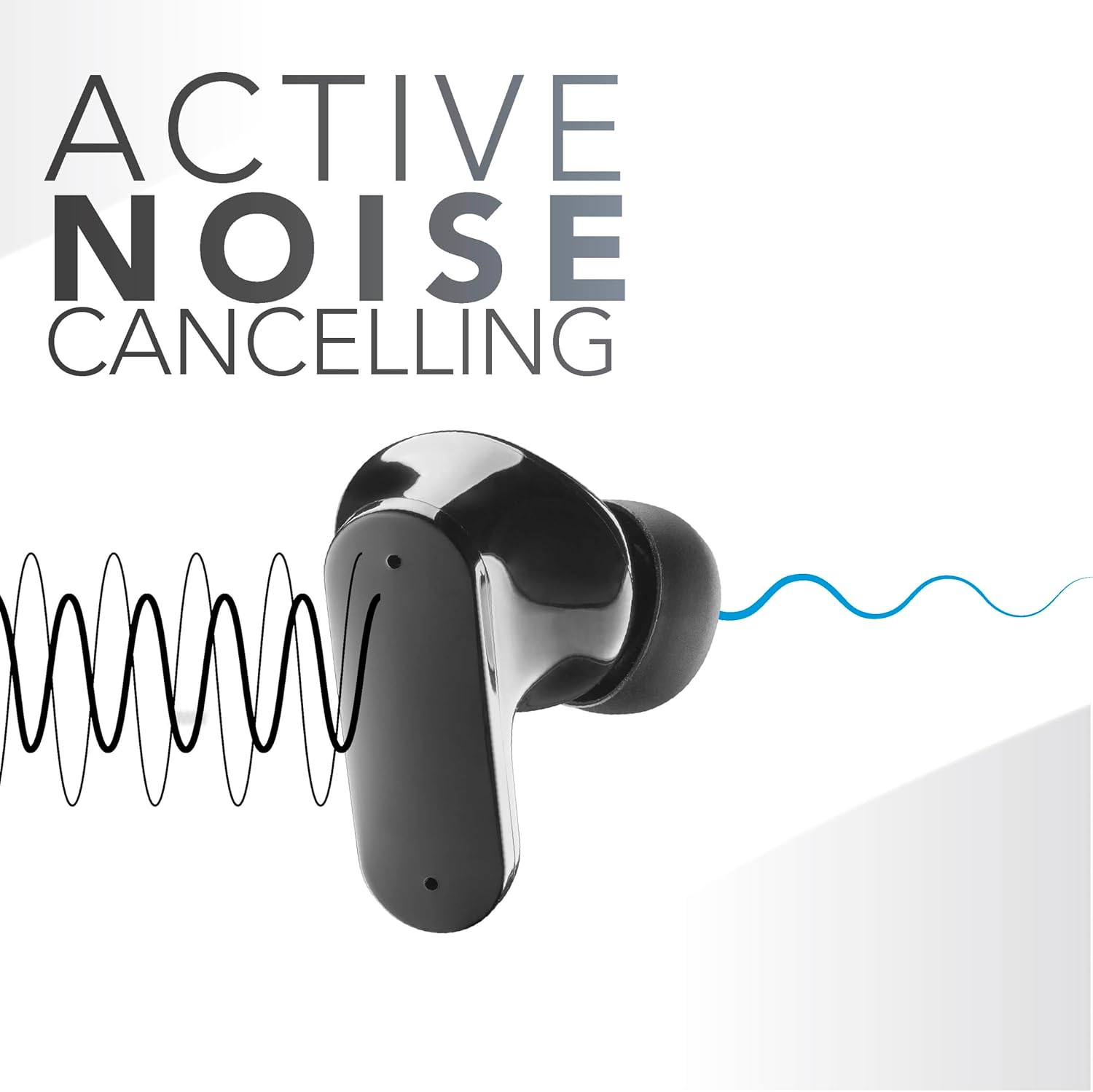 Music Sound - TWS Bluetooth Shield Headphones - Wireless - In-Ear Design - ANC Active Noise Cancelling Technology - Playtime 30 Hours - Transparency Mode - Black image number 5