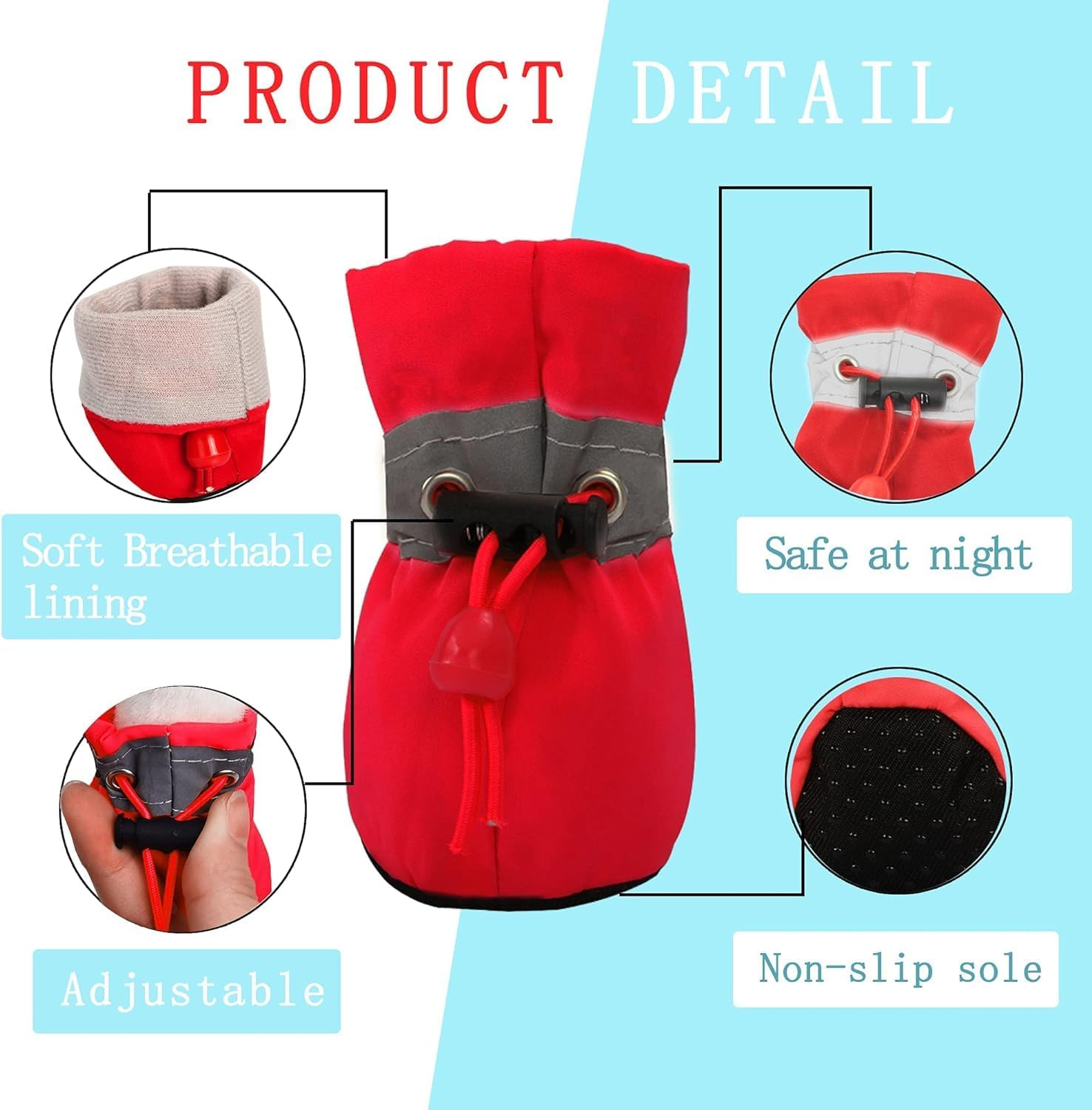 YAODHAOD Dog Boots Paw Protector, Anti-Slip Dog Shoes，These Comfortable Soft-Soled Dog Shoes Are with Reflective Straps, for Small Dog (6, Red) image number 7