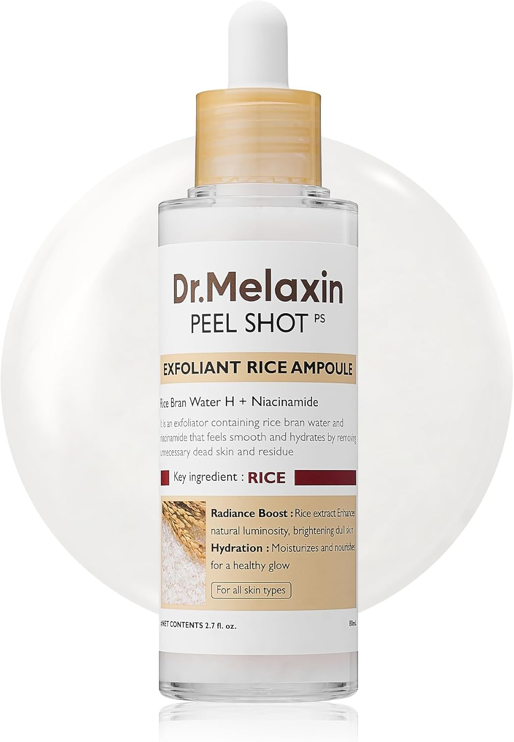 Dr.Melaxin Peel Shot Glow White Rice Peeling Ampoule, Soft Exfoliating Face and Body Scrub Dead Skin Cells Remover for All Skin Types Korean Skin Care 80Ml image number 5