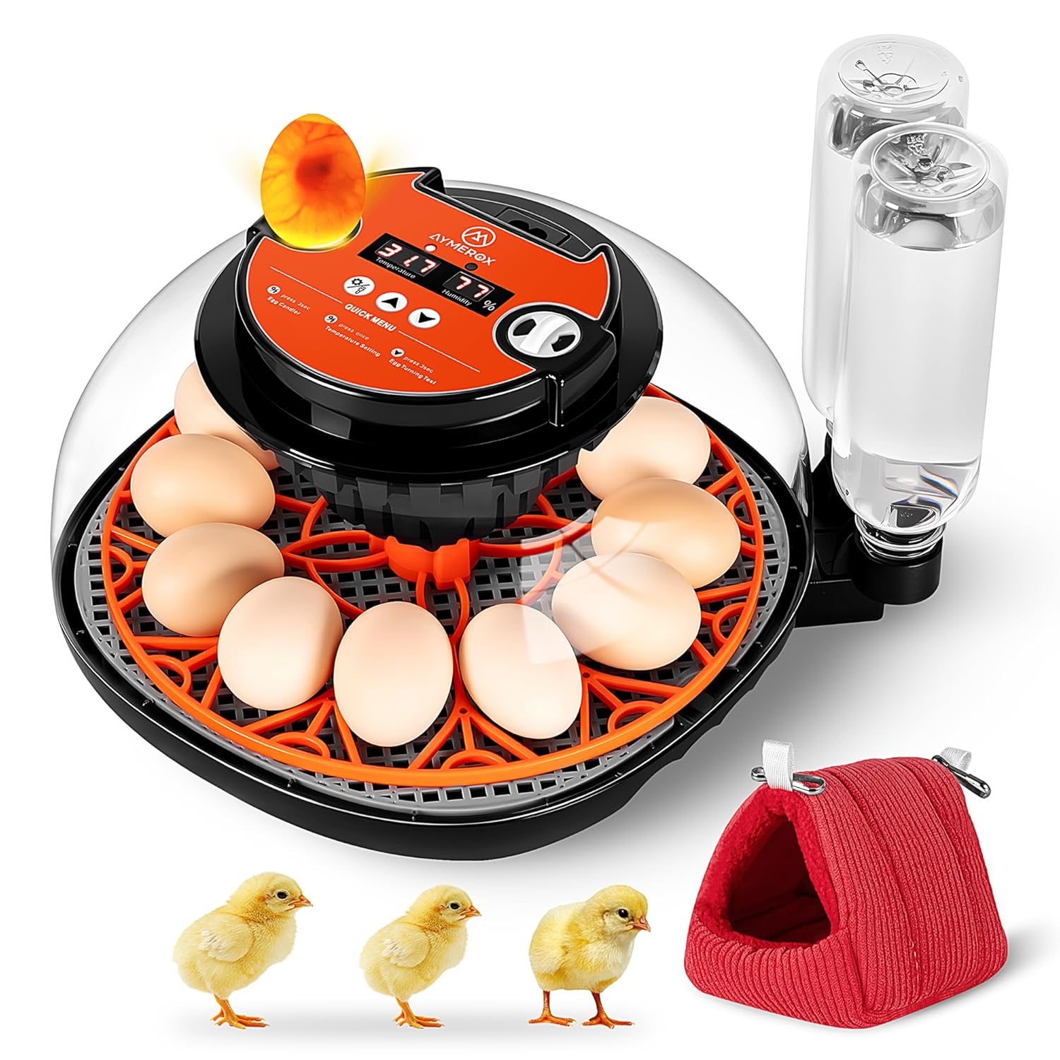 12 Egg Incubator for Hatching - Chicken, Duck, Quail & Goose &ndash; Automatic Egg Turner, Temperature & Humidity Control, Digital LED Display, Auto Water Refill System &ndash; Starter Kit with Plush Chick House