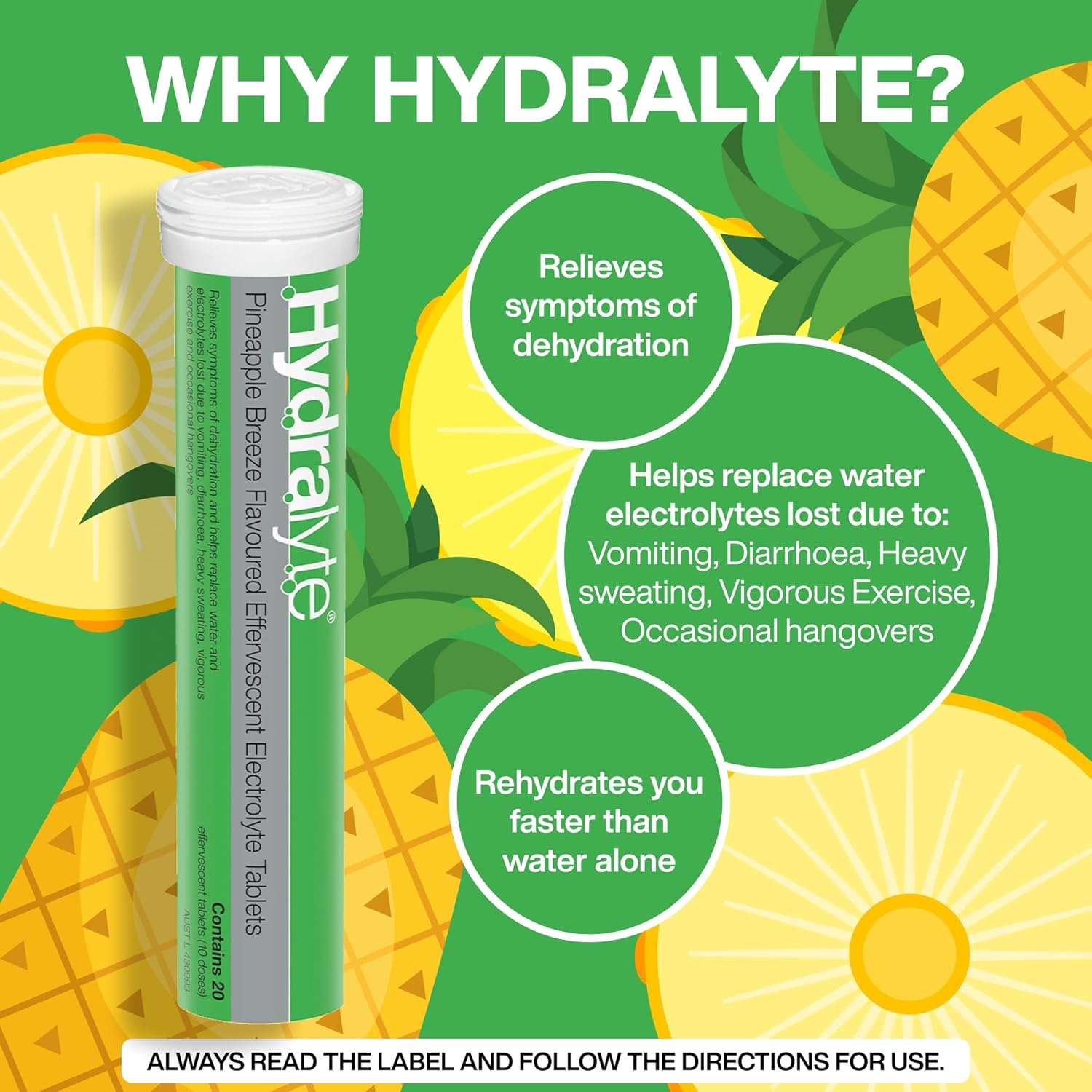 Hydralyte Pineapple Flavoured Effervescent Electrolyte 20 Tablets - Great for Running, Sports & Daily Hydration - Convenient & Self-Dissolving Tablets. image number 5