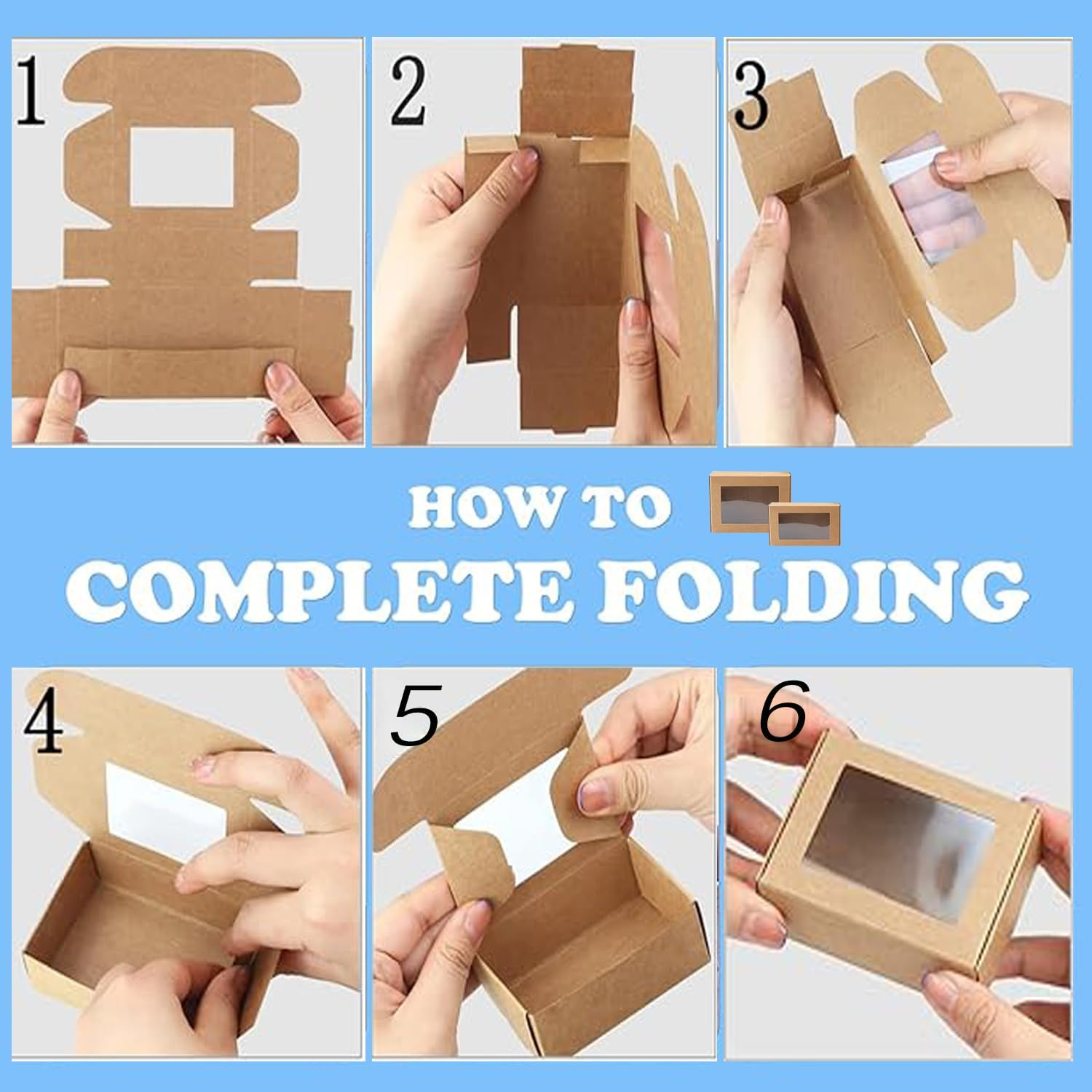 Lxcshljx 50Pcs Small Rectangle Kraft Paper Box with Transparent Windows - Brown Bakery, Treat Gift, Present Packaging for Candy, Chocolate, Jewelry image number 1