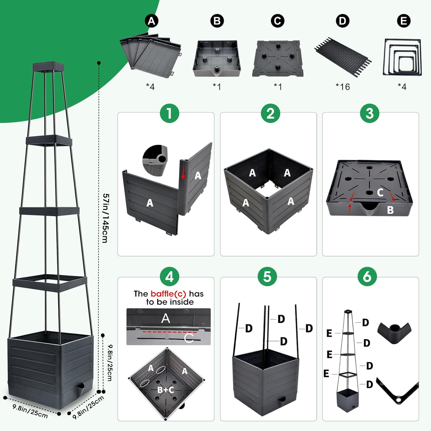 Raised Garden Bed Planter Box with Trellis, Tomato Cage Planters for Climbing Plants Vegetable Vine Flowers Outdoor & Indoor (2 Pack,57X9.8X9.8In) image number 4