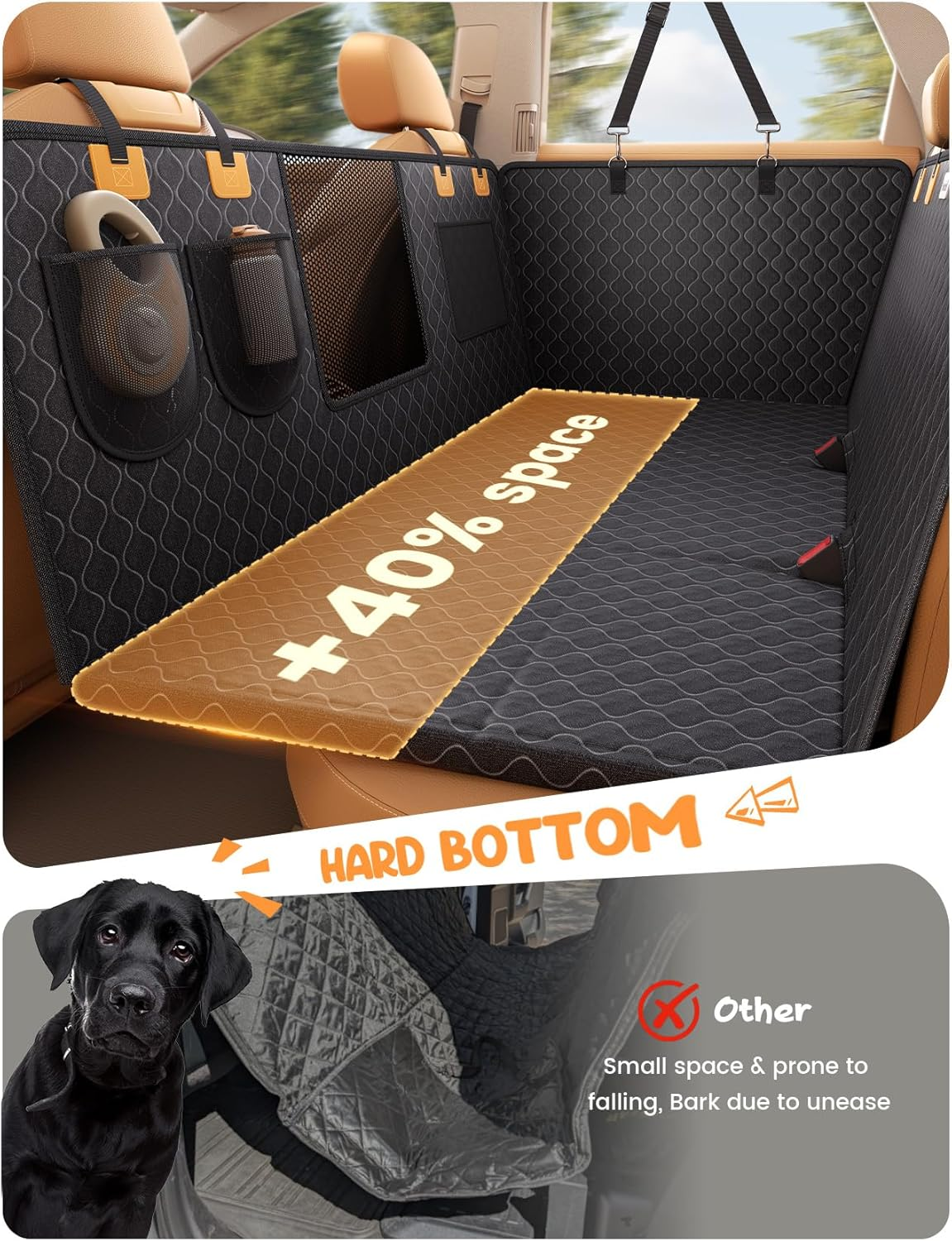 Lamicall Dog Car Seat Cover for Back Seat - [Upgraded Anti-Ripped] Back Seat Extender for Dogs Hard Bottom, Waterproof Dog Hammock for Car with Mesh Window, Pet Backseat Protector SUV & Small Truck L image number 4