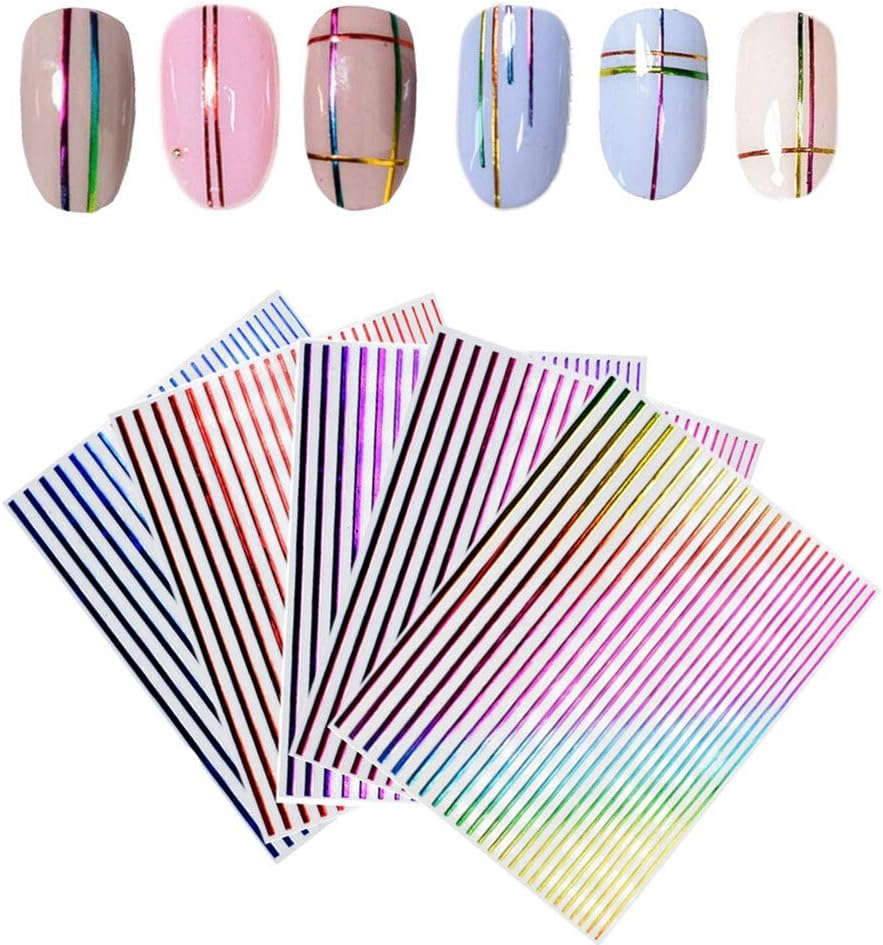 5Pc/Set Glitter Nail Sticker Metal Stripe Line Nail Art Color Stickers DIY Decals Manicure Decoration 8X10Cm Zhengpingpai