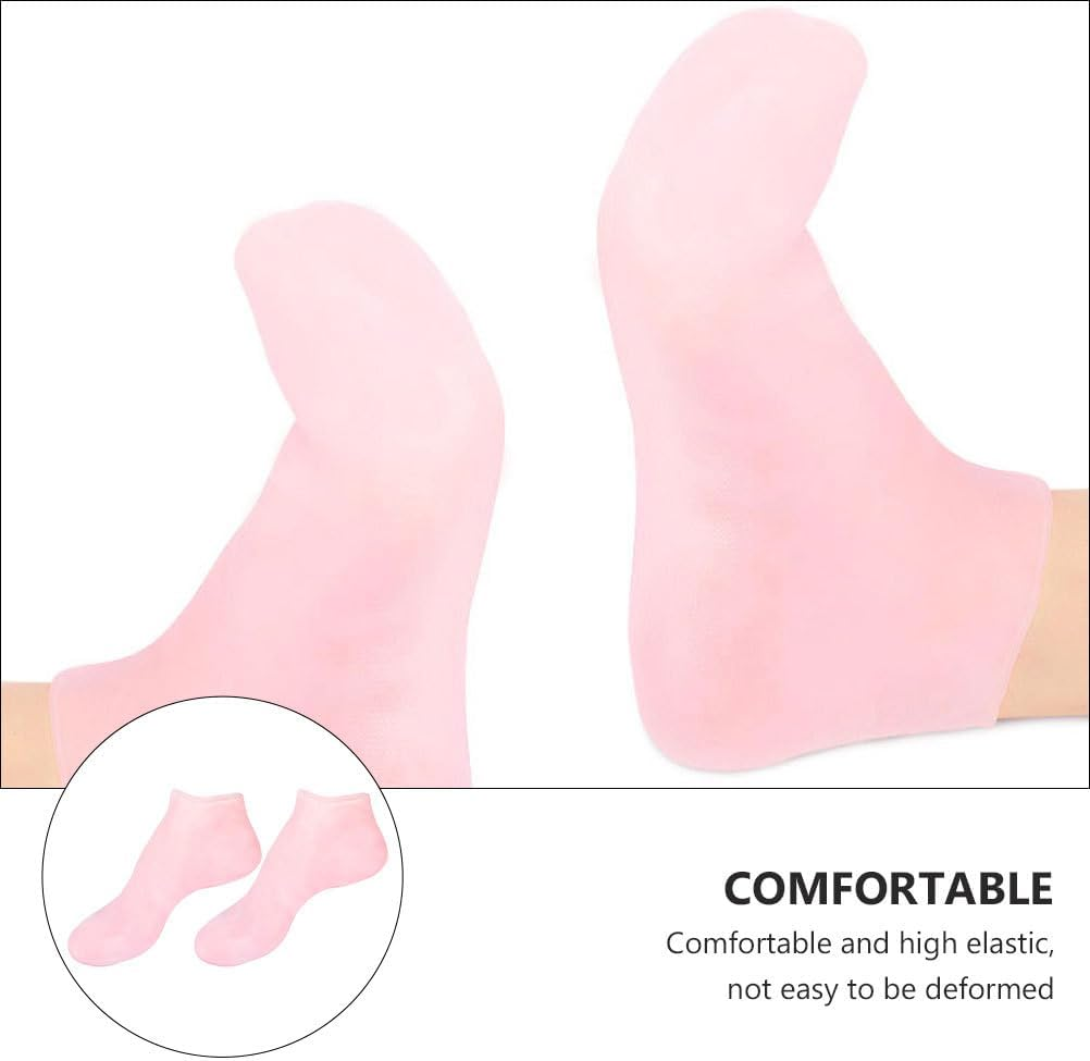 Baluue 2 Pairs Silicone Moisturizing Glove Socks Set, Silicone Gel Glove and Sock Reusable and Washablesilicone Gel Spa Socks Foot and Hand Care after Pedicure Pink image number 6