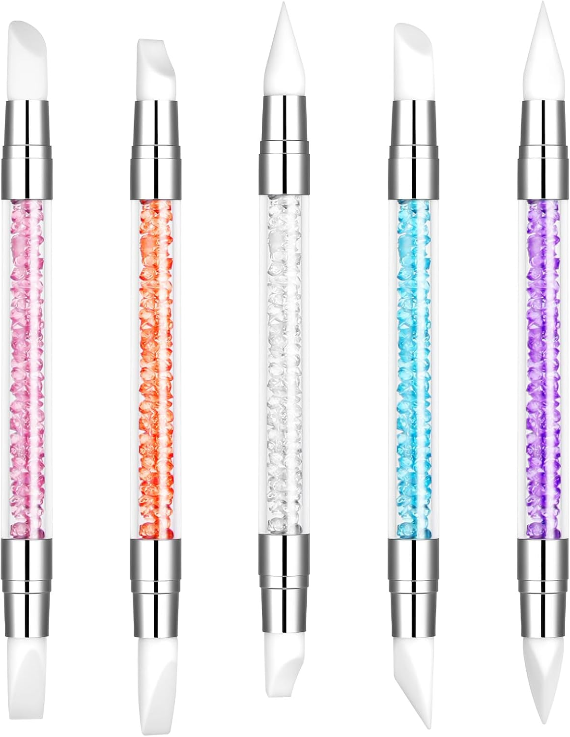 BUTBU Pack of 5 Silicone Brushes, Double End Nail Art Brush, Nail Design Brush, Painting Art Design Brush Set, Nail Dotting Drawing Tool, Silicone Modelling Brush Set for DIY Nail Art Design(A)