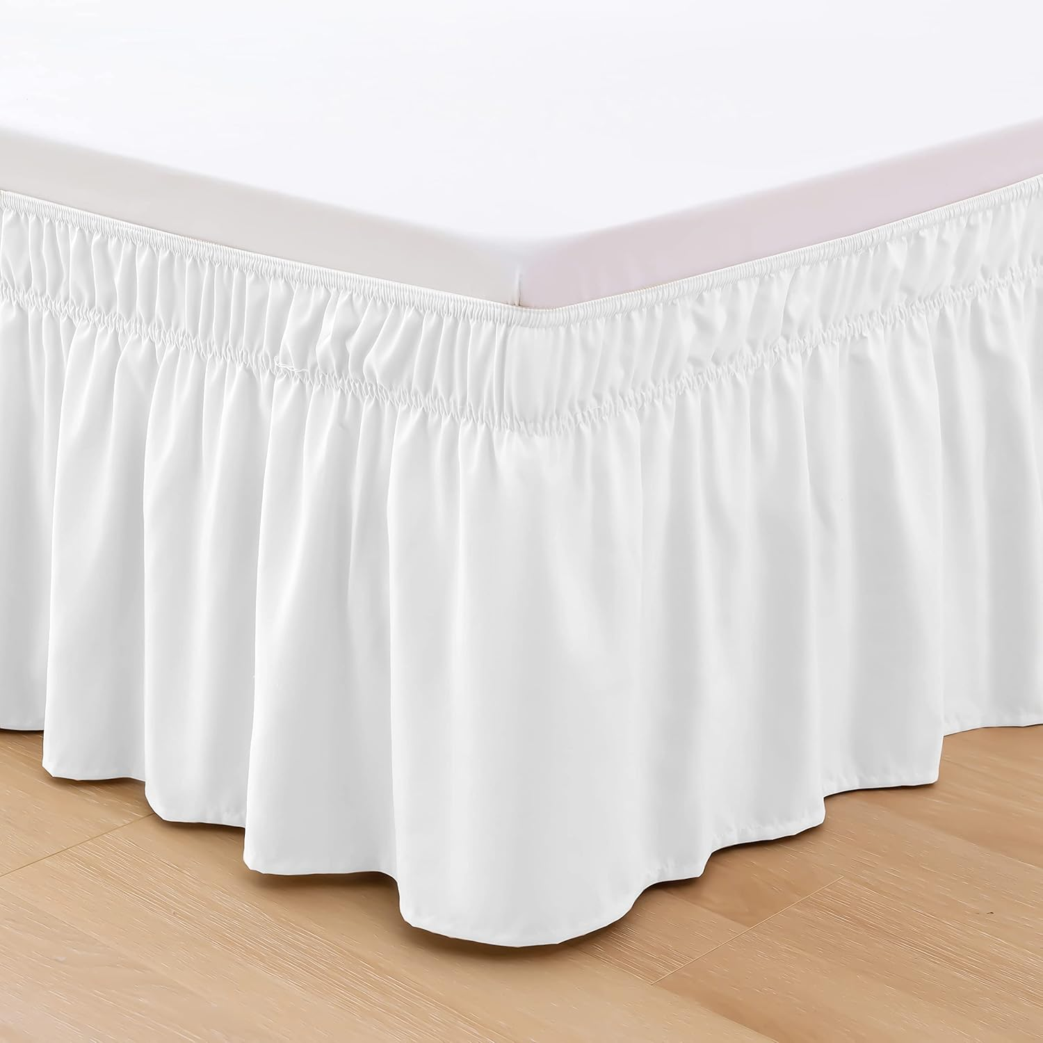 Elegant Comfort Luxurious Wrap around Elastic Solid Ruffled Bed Skirt, with 16 Inch Tailored Drop - Easy Fit, Premium Quality Wrinkle and Fade Resistant - King/Queen, White image number 5