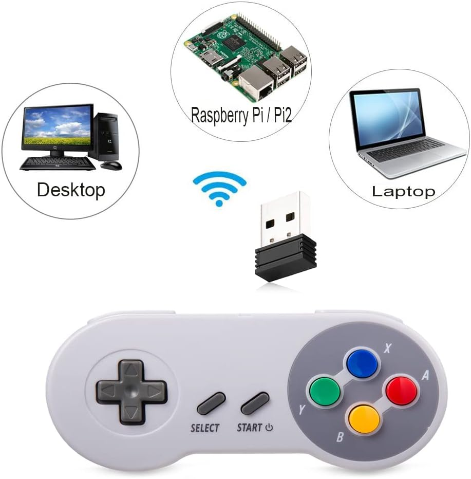 2.4Ghz Wireless SNES USB Controller,Kiwitat&aacute; Rechargeable Classic SNES PC Game Pad with Receiver for Windows PC Mac,Raspberry PI
