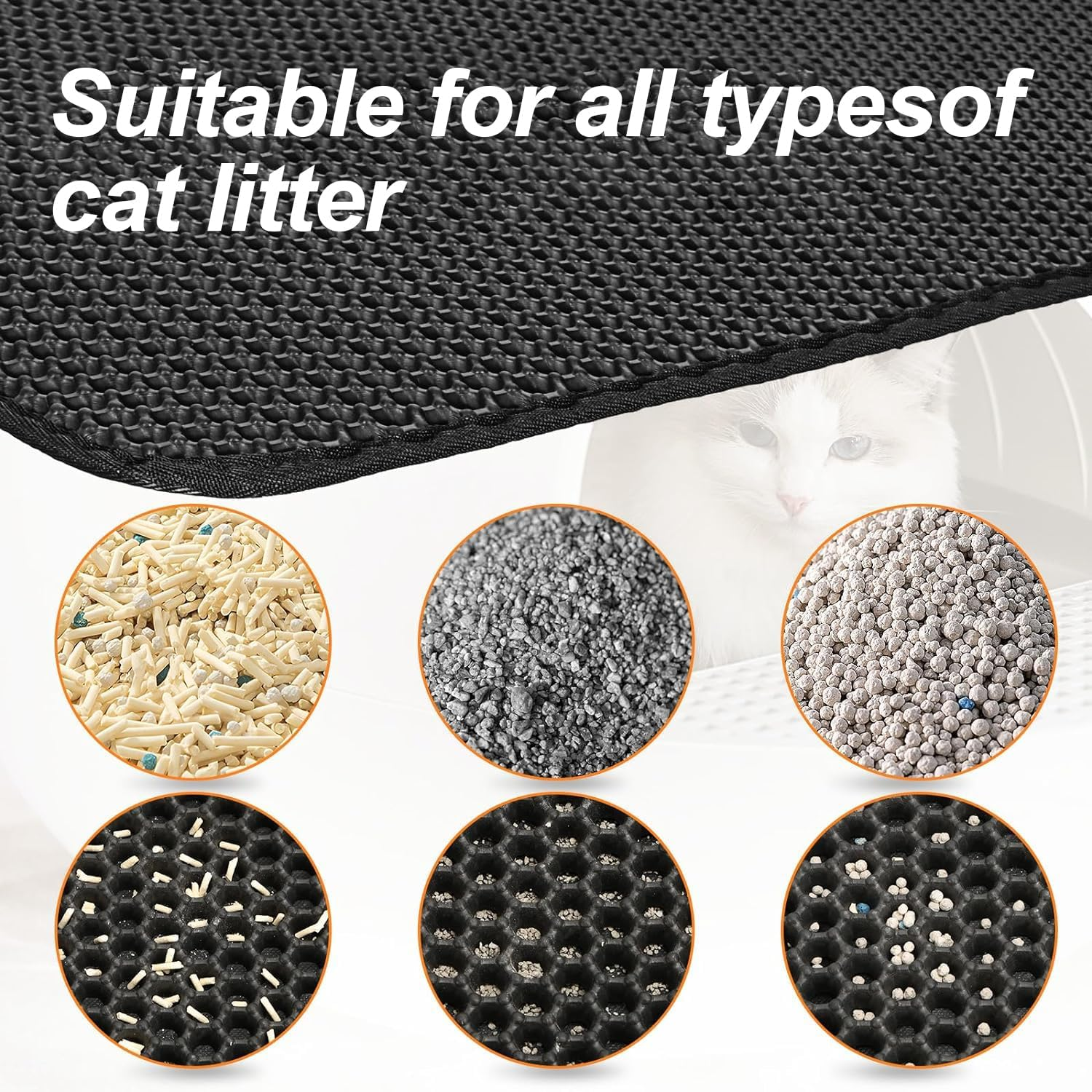 Cat Litter Tray Mat, 60 X 45 Cm Cat Litter Mat, Cat Litter Mat, Honeycomb Design, Waterproof Double Layer, Easy to Clean, for Cleanliness with Cat Litter image number 2