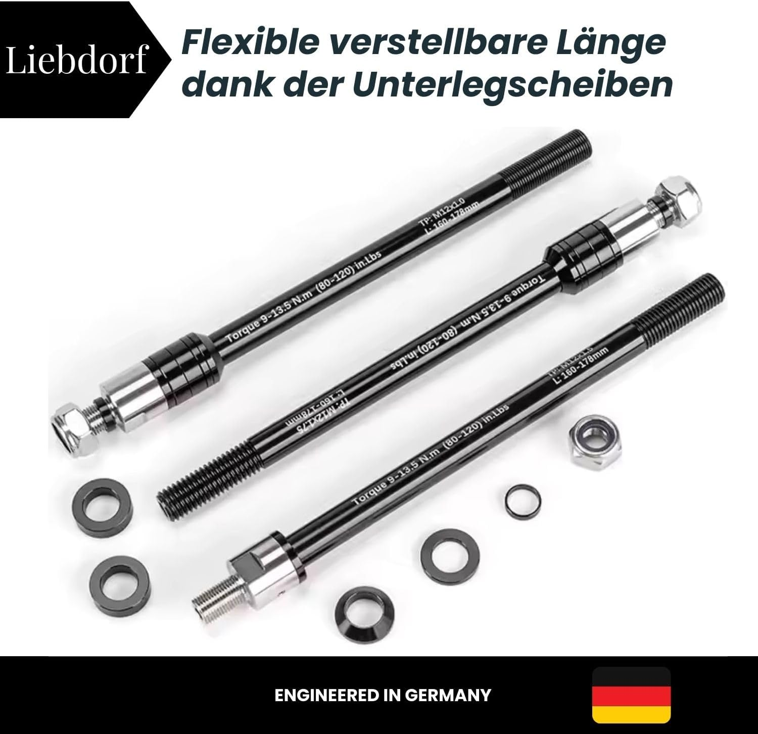 Liebdorf&reg; Thru Axle Bicycle Trailer - M12 Adapter for All Lengths - Bicycle Trailer Coupling - Bicycle Thru Axle Adapter (M12 X 1.0) image number 1
