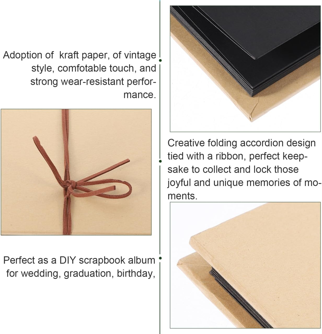 Hardcover Photo Albums, DIY Scrapbook Albums, Stretchable Folding Photos Collection for Wedding Anniversary Valentines Day (6 X 8, 36 Page, Black Pages) image number 5