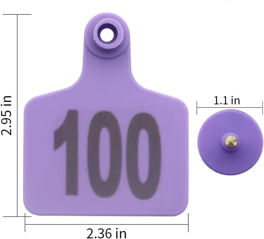 Cattle Ear Tags Large Plastic Livestock Ear Tag Marker for Pig Goat Cattle Cow Animal Identification Ear Tags, Numbered 001-100 (Purple)