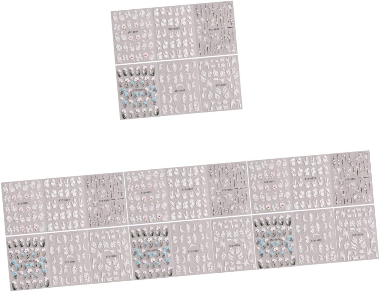 KALLORY 24Sheets Floral Nail Stickers Decals Embossed Nail Art Stickers for Women Girls DIY image number 3