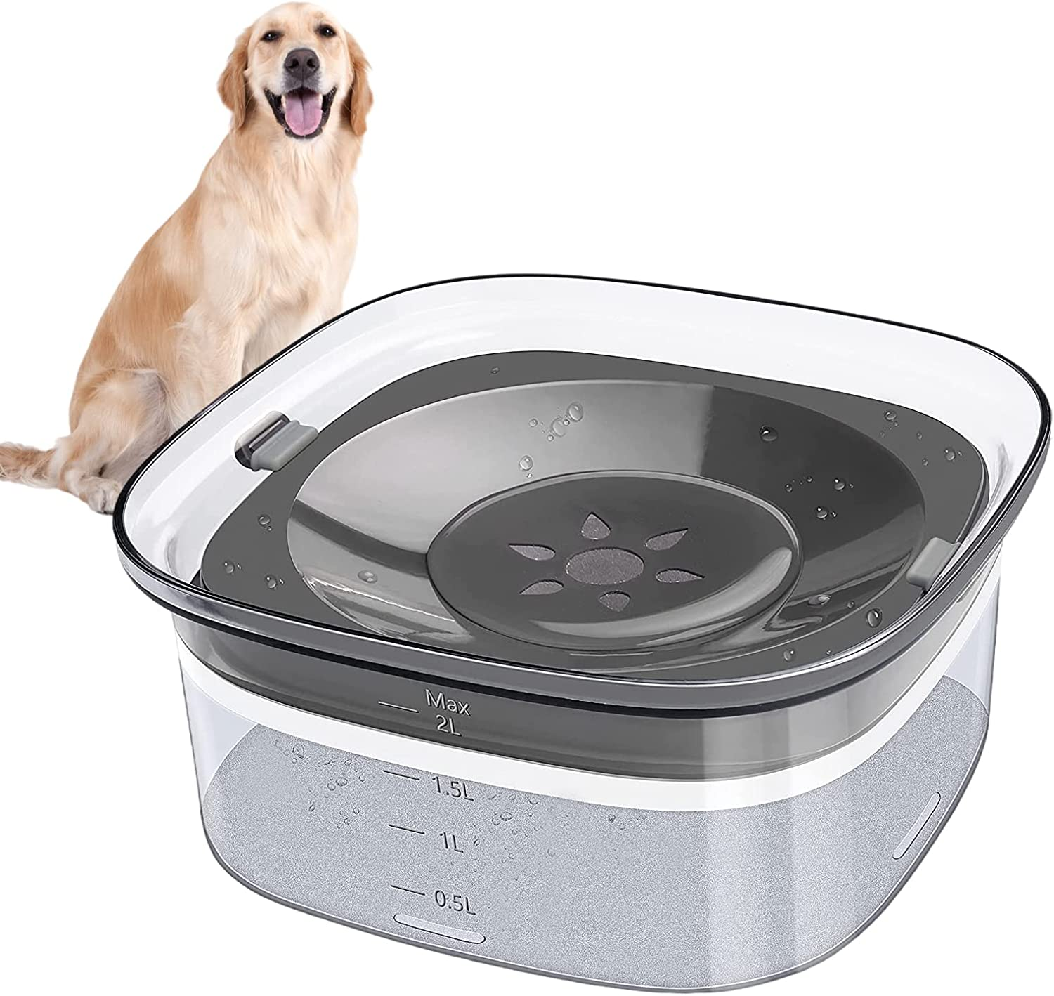 70Oz Dog Water Bowl 2L No Spill Large Capacity Slow Water Feeder, Spill Proof Transparent Pet Dispenser Vehicle Carried Travel Slow Drinking Bowl for Dogs,Cats image number 3