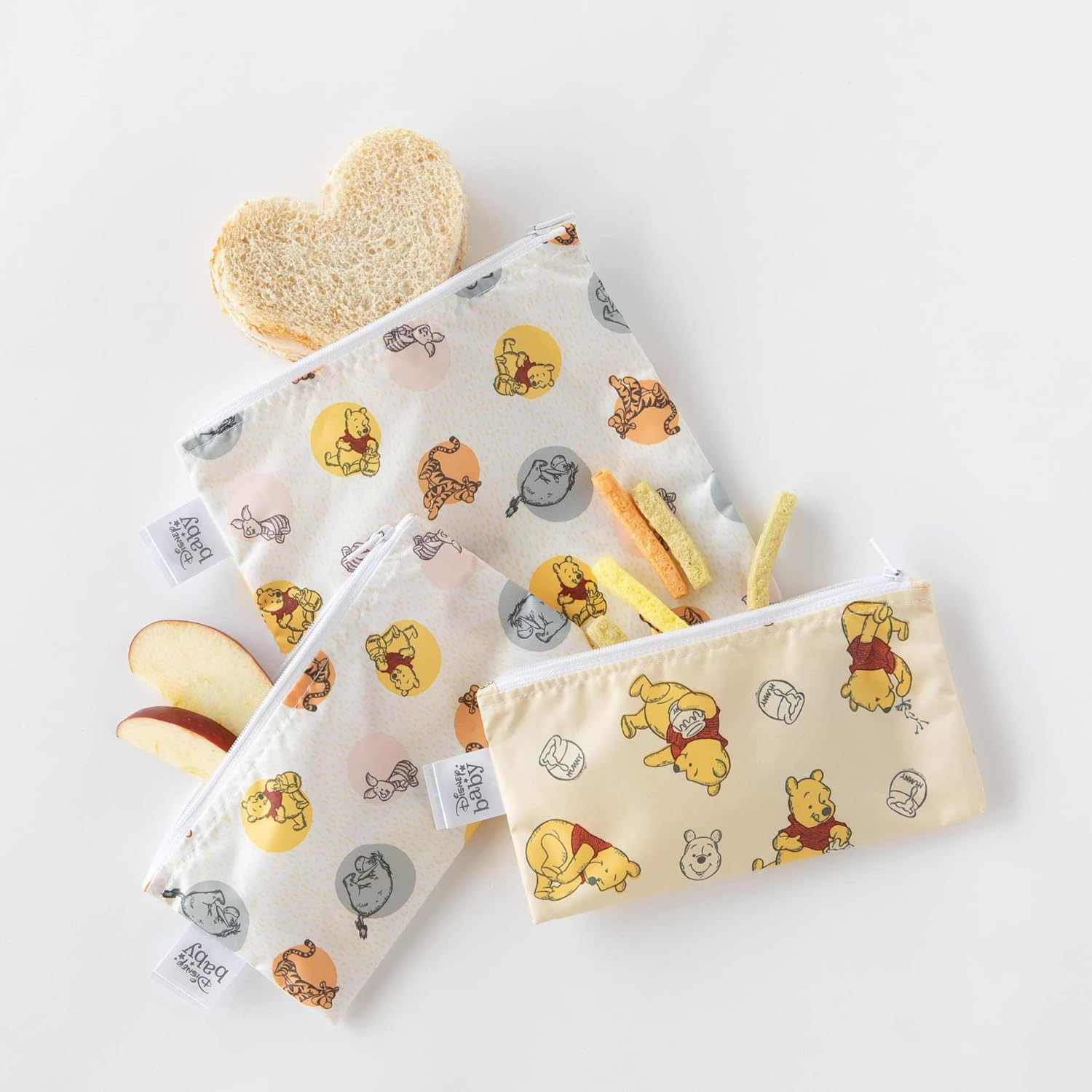 Bumkins Sandwich Bags/Snack Bags, Reusable Fabric, Washable, Food Safe, BPA Free - Disney Pooh Bear and Friends (3-Pack) (SB3-DWP20) image number 2