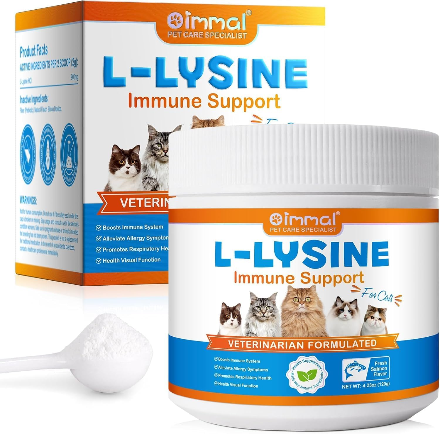 L-Lysine Powder for Cats 120G | Supports Immune System, Respiratory & Eye Health | Salmon Flavour | Daily Cat Supplement Powder