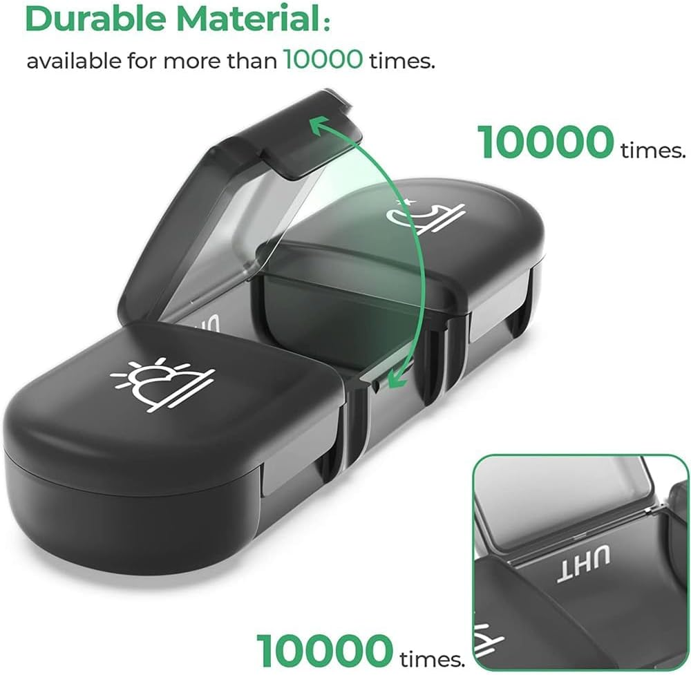 Pill Box Organiser 2 Times a Day, Portable 7 Day Pill Boxes, Tablet Organiser with Large Compartments for Medicine, Medication, Vitamin and Fish Oil Supplements (Black) image number 3