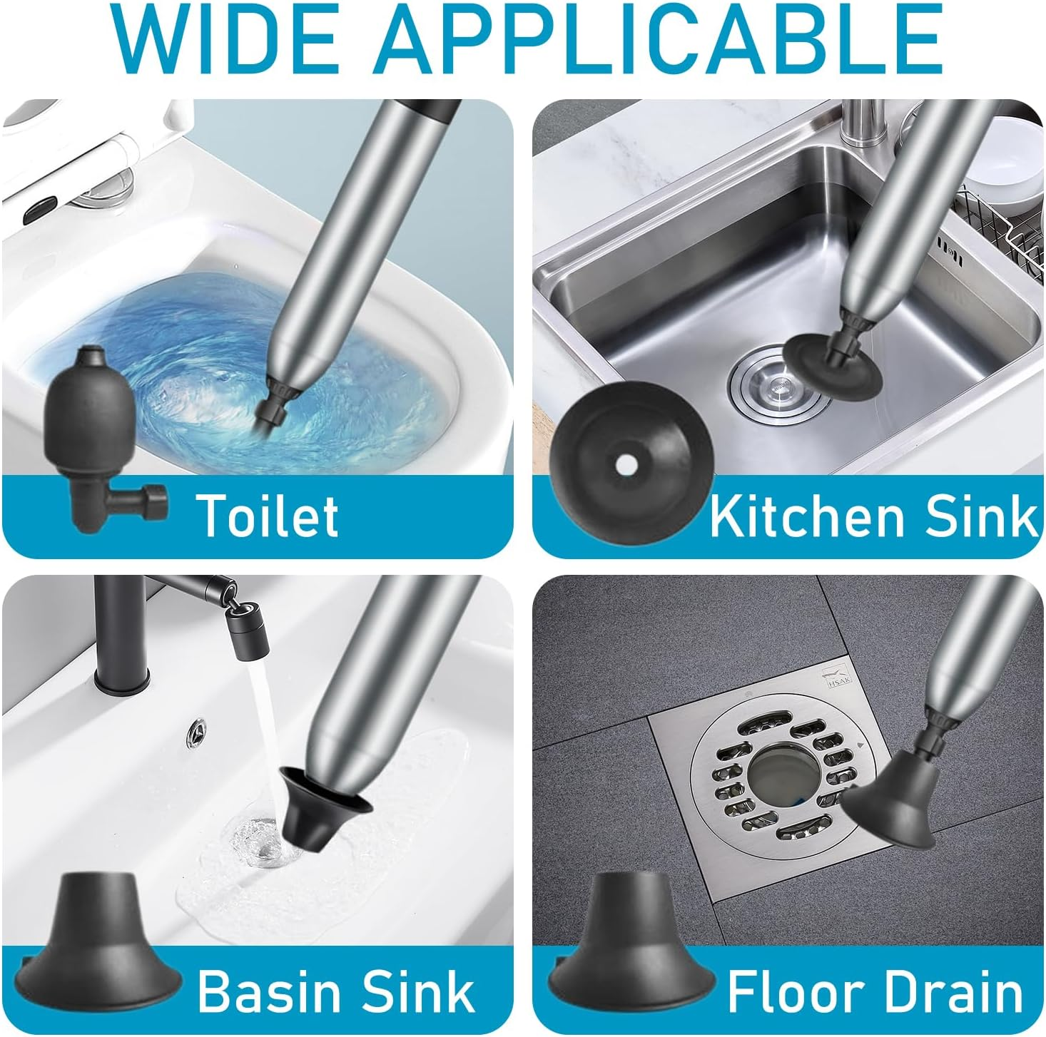 Uandhome Toilet Plunge Blaster,High Pressure Toilet Plunger,High-Pressure Air Drain Blaster Plunge Blaster Multi-Drain Unclogger for Toilets, Bathroom Floor Drains, Sinks and Plumbing Clogs image number 2