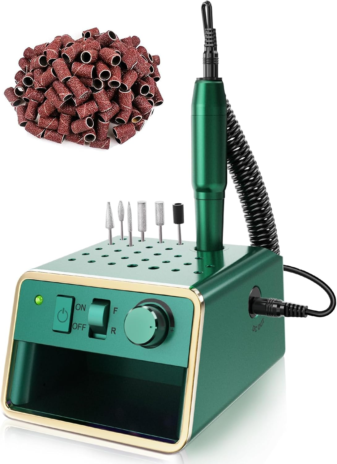 Beloving Nail Drill Machine, 20000 RPM Electric Nail Drill for Acrylic Gel Nails, Portable Professional Electric Nail File Tools with 100PCS Sanding Bands and 6 Nail Drill Bits - Green