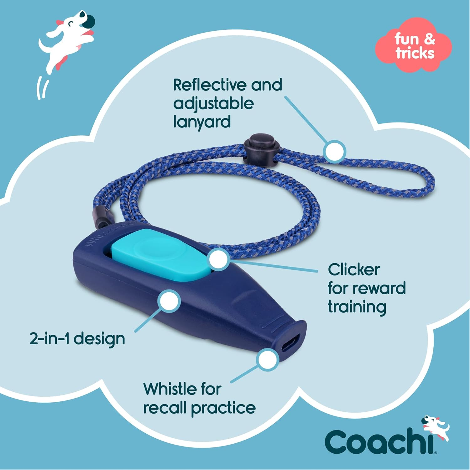 Company of Animals Coachi Whizzclick Dog Clicker, Light Blue/Navy image number 4