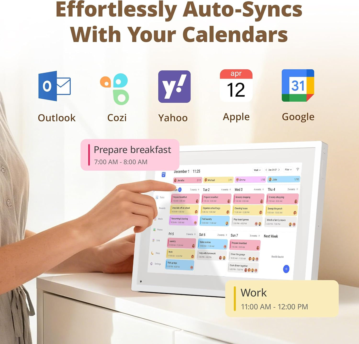 Dragon Touch 10.1" Digital Calendar Chore Chart, 1080P Full HD Interactive Touchscreen, 2026 Smart Family Planner, Electronic Calendar Desk Mountable for Seamless Scheduling White with AU Adapter