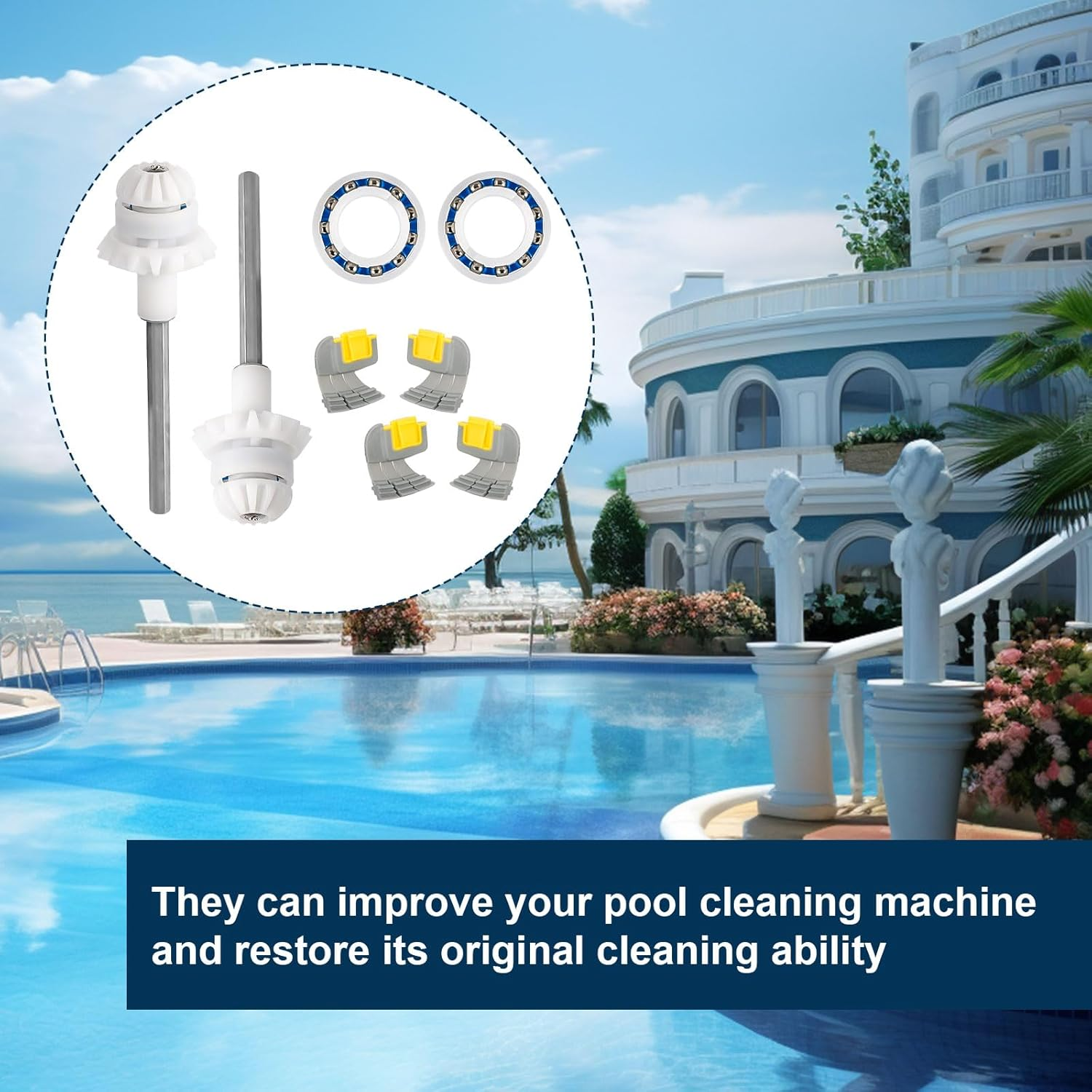 Pool Cleaner Drive Shaft & Scrubbing Brush Kit for Zodiac MX6 MX8 MX6 Elite MX8 Elite, Replacement Parts Set Includes Engine Wheel Bearing & Cyclonic Brushes