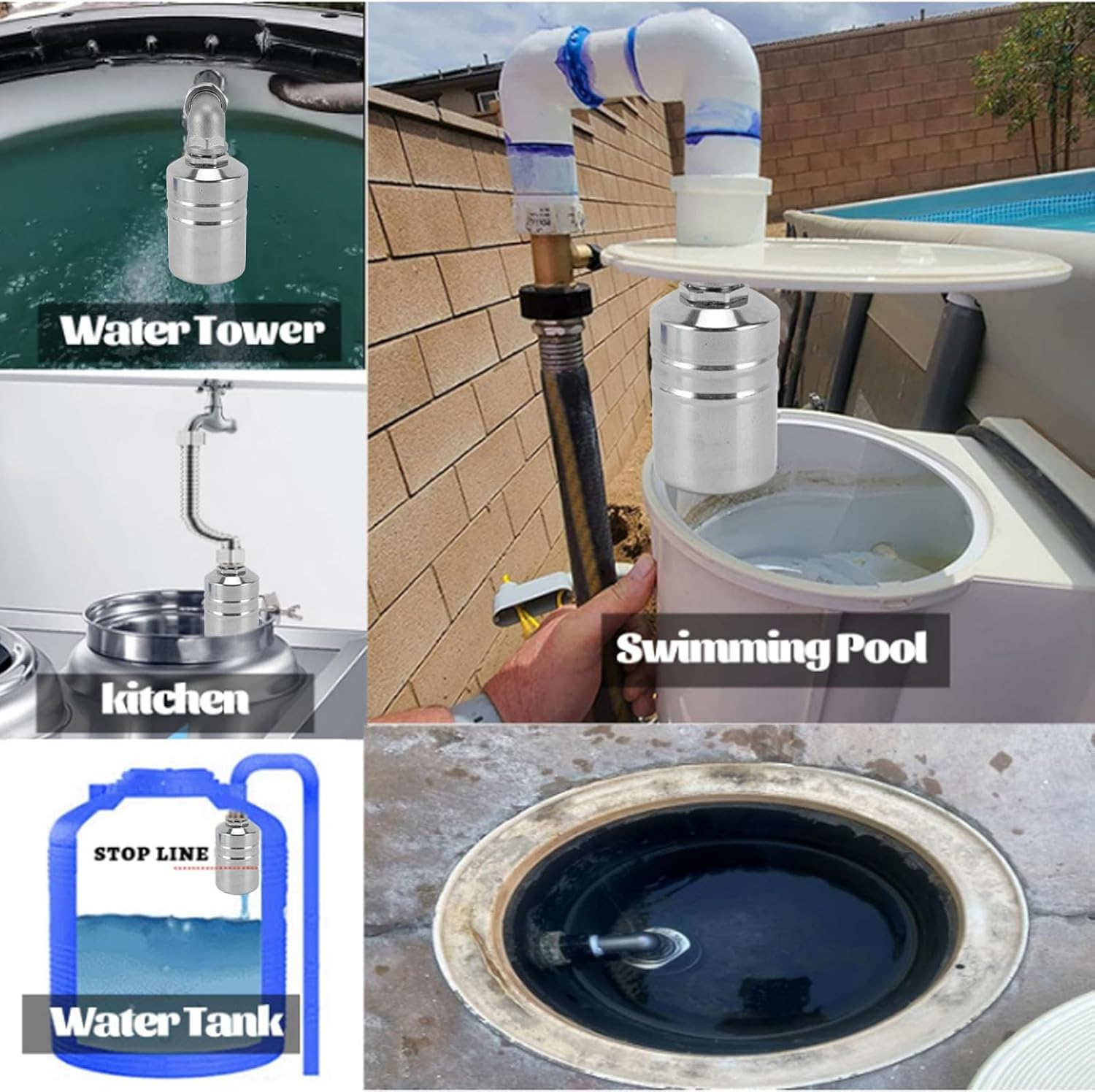 1/2 to 3/4'' Float Valve, Stainless Steel Fully Automatic Level Control for Tank, Pool, Livestock Trough image number 4