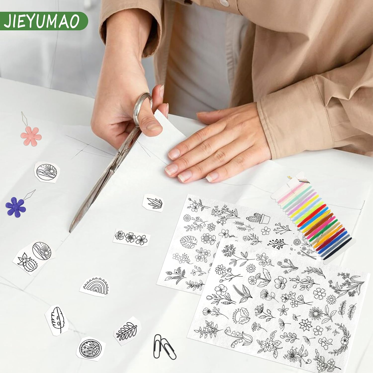 4 Sheets Water Soluble Embroidery Patterns, Stick and Stitch Embroidery Paper with Sewing Accessories, Various Patterns Water Soluble Stabilizer for Embroidery for Hand Sewing Beginners image number 4