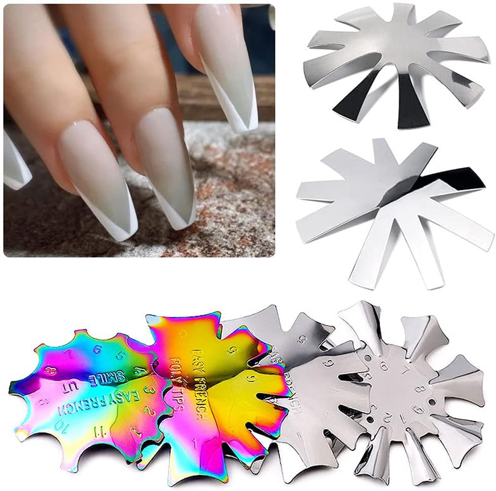 Pack of 2 Acrylic Nail Edge Trimmer, Almond Shape Easy French Smile Cut V Line Stainless Steel Manicure Edge Trimmer French Nails Stencil Cutter Tool Set for Acrylic UV Polyacrylic Gel Modelling image number 6