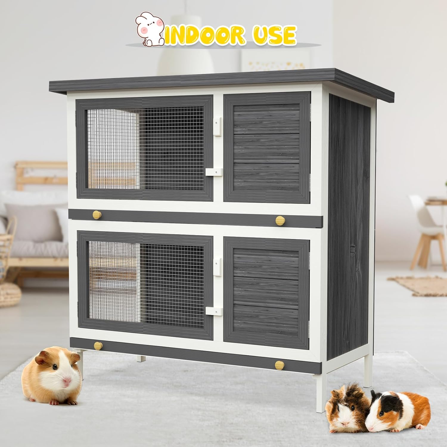 Oppsbuy Rabbit Hutch Chicken Coop Guinea Pig Cage Pet House for Small Animals 90Cm X 45Cm X 90Cm Grey image number 6