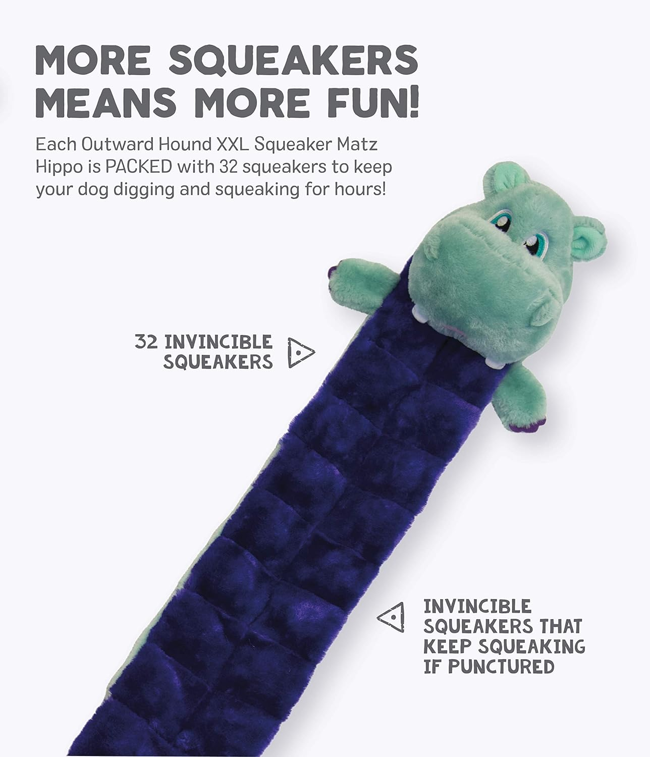 Outward Hound Squeaker Matz Plush Hippo Dog Toy, XXL