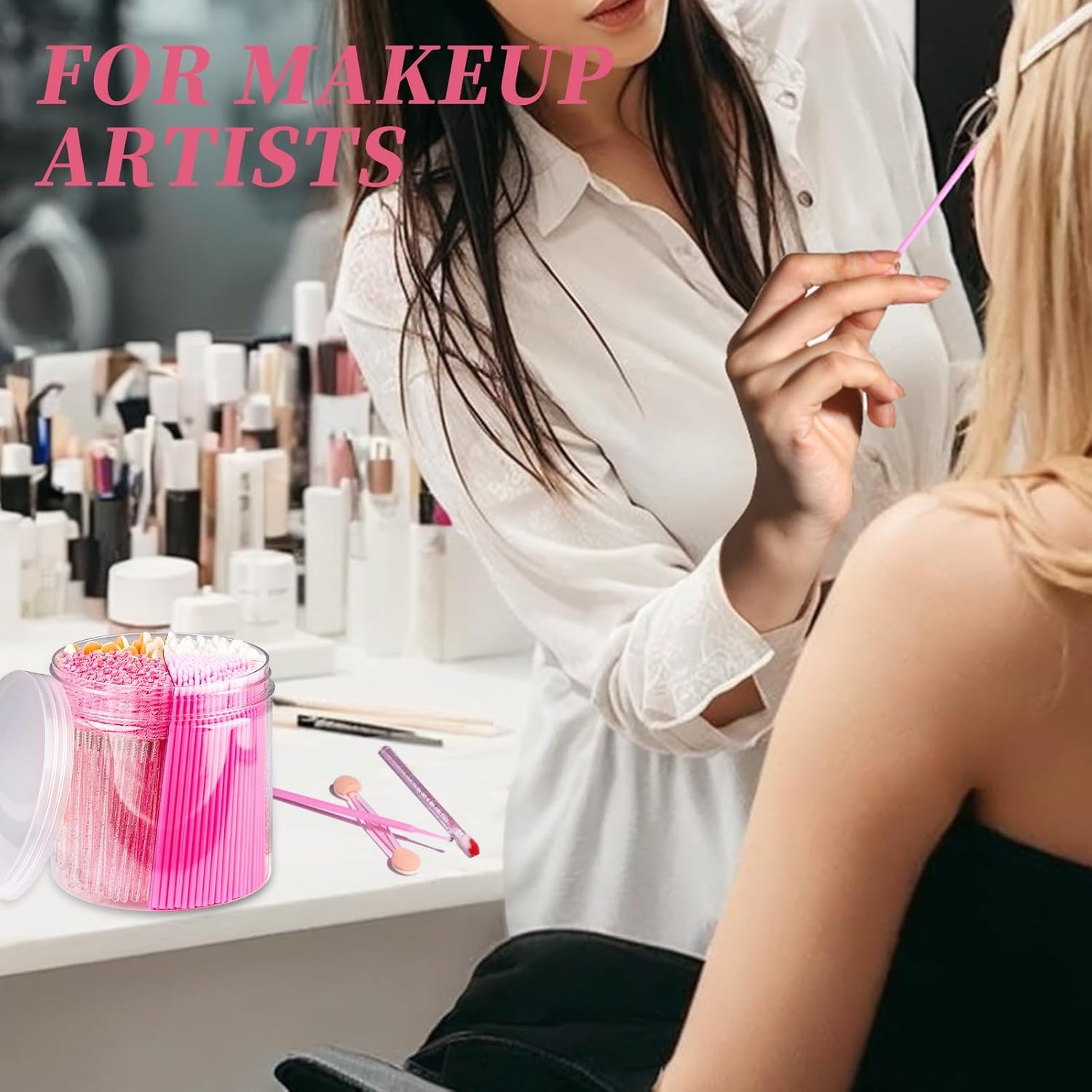 PAOFUFUI 310PCS Makeup Artist Kit Essentials, Disposable Makeup Applicators, Marcara Wands Lip Applicators Disposable,Microswabs, Eyeshadow Applicators, Artist Supplies for Makeup with Storage Box (Pink)